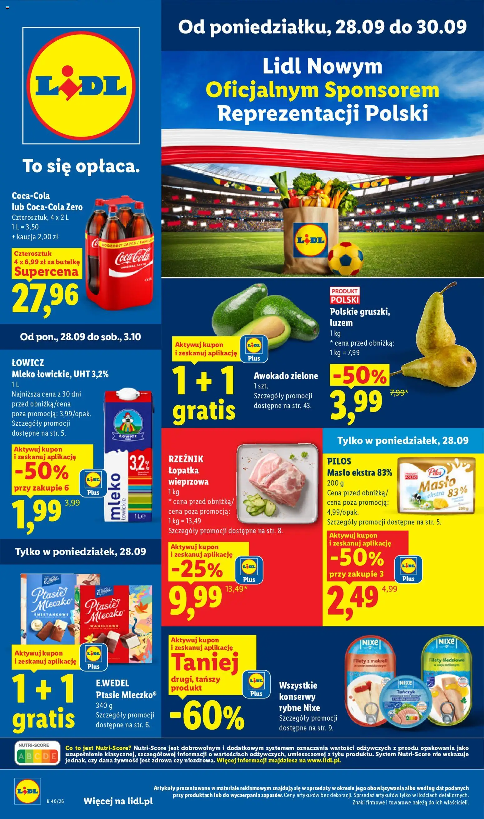 Lidl Polsko leták od 28.09.2026 | Strana: 1 | Produkty: Mléko, Máslo, Lopatka