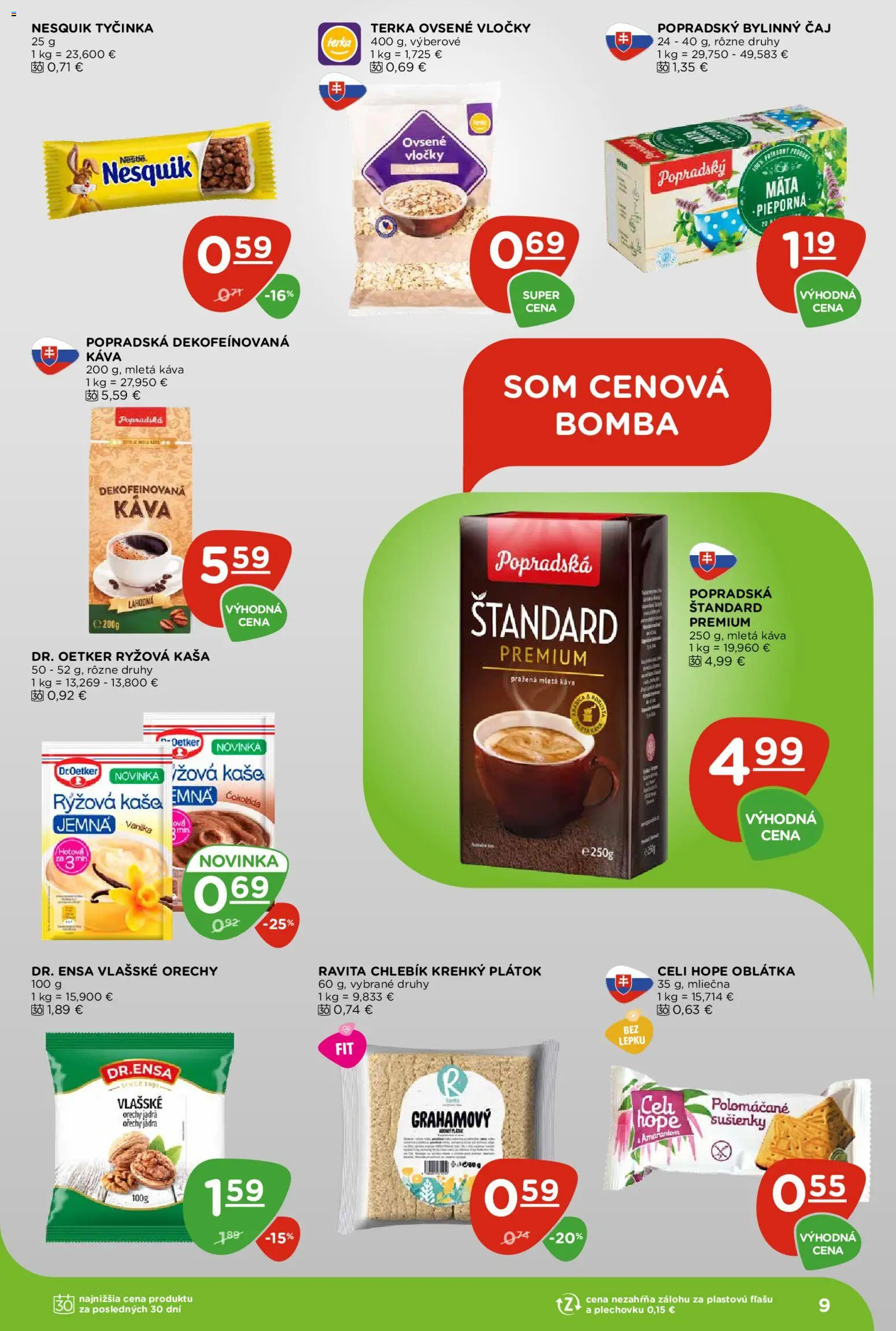 Nové Terno akcie – leták je platný od 23.04.2026 | Strana: 9 | Produkty: Káva, Čaj, Orechy, Vločky