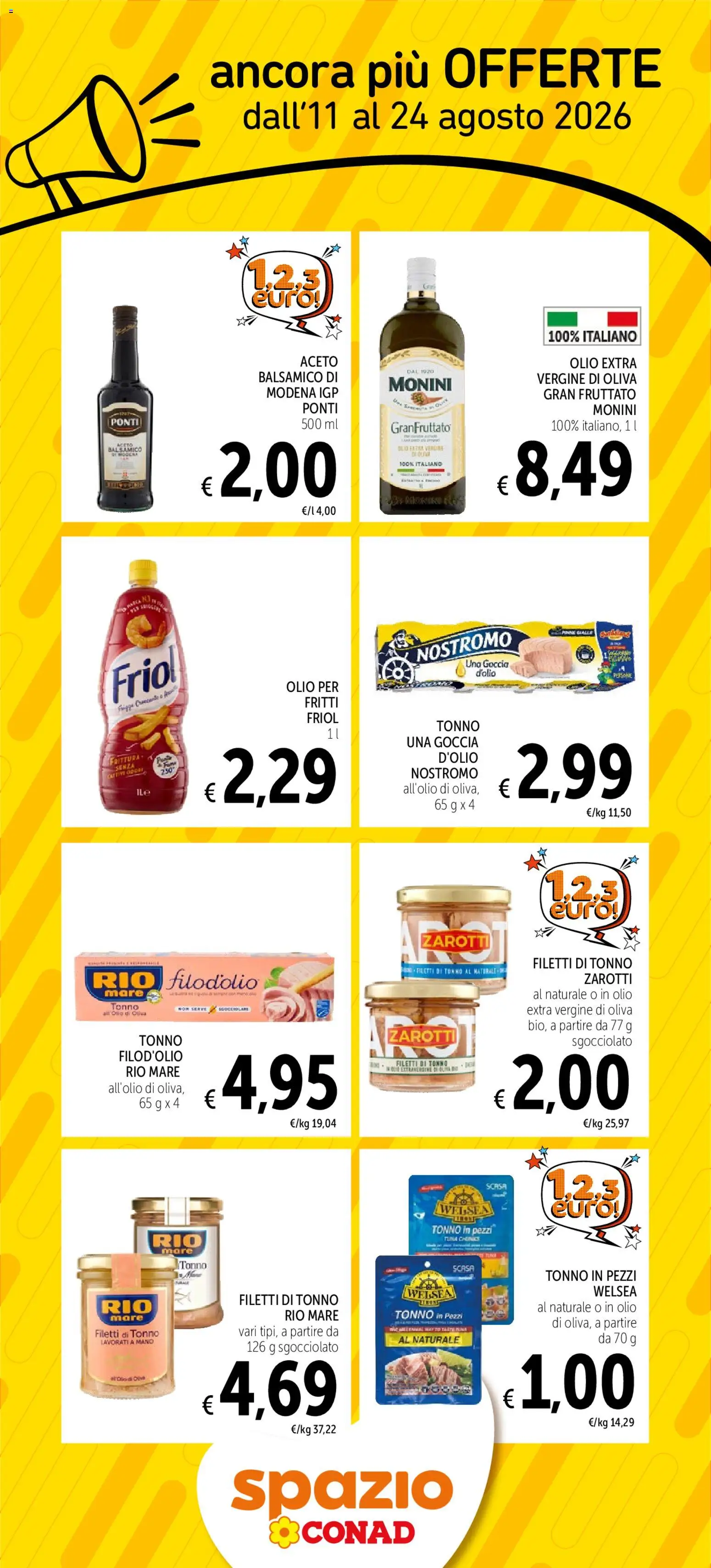 Volantino Spazio Conad del 11/08/2026 | Pagina: 3 | Prodotti: Olio, Pinne, Tonno, Aceto