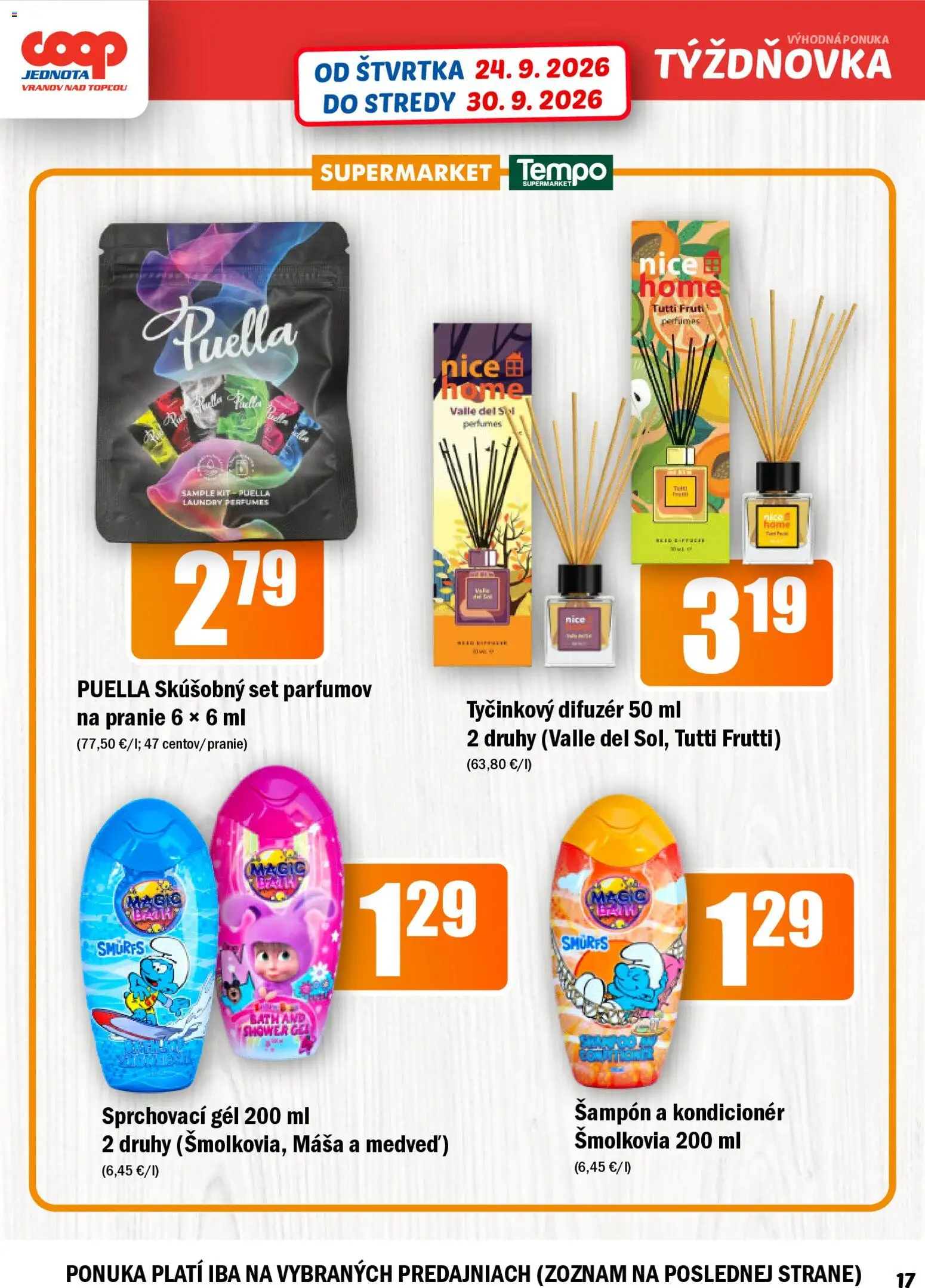 Nové COOP Jednota akcie – leták je platný od 24.09.2026 | Strana: 17 | Produkty: Difúzer, Šampón, Kondicionér