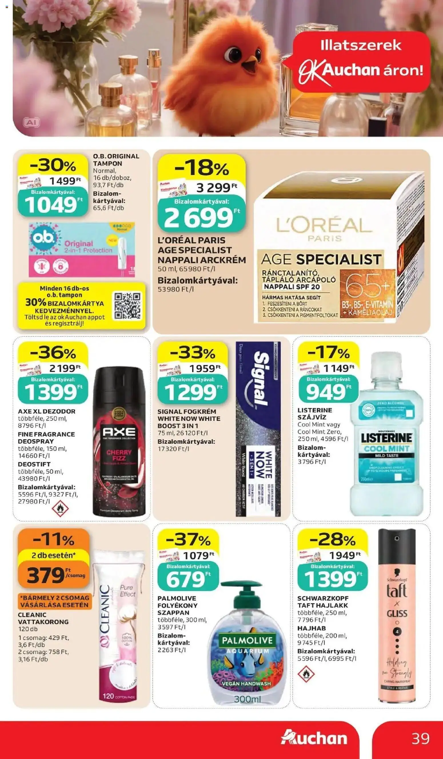 Auchan akciós újság Szolnok - 2026.10.15. -tól/töl > akció, lapozható szórólap 🛍️ | Oldal: 39 | Termékek: Lé, Arckrém, Hajhab, Axe