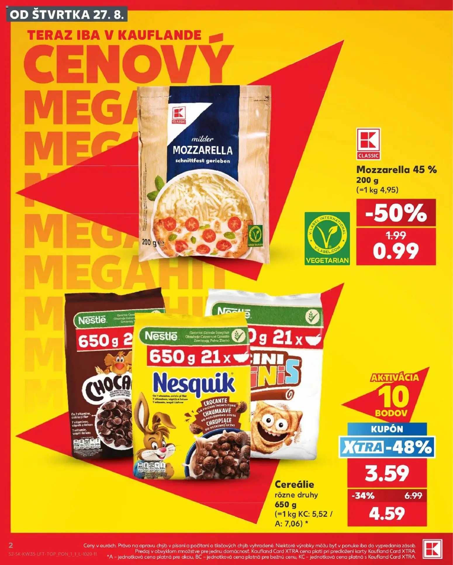 Nové Kaufland akcie – leták je platný od 27.08.2026 | Strana: 2 | Produkty: Mozzarella, Cereálie, Nesquik