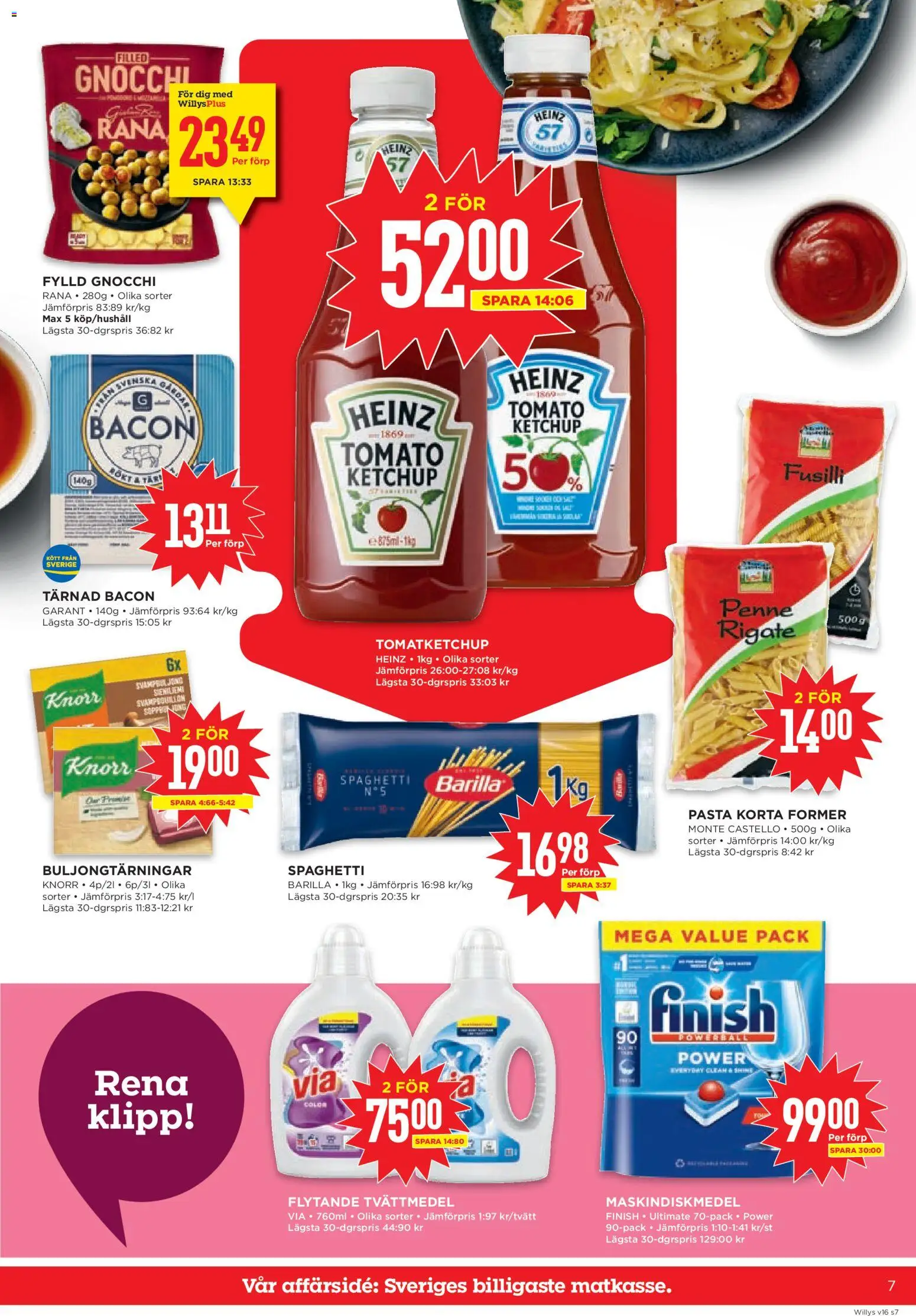 Willys reklamblad aktuell från 13.04.2026 | Sida: 7 | Produkter: Tvättmedel, Spaghetti, Pasta, Ketchup