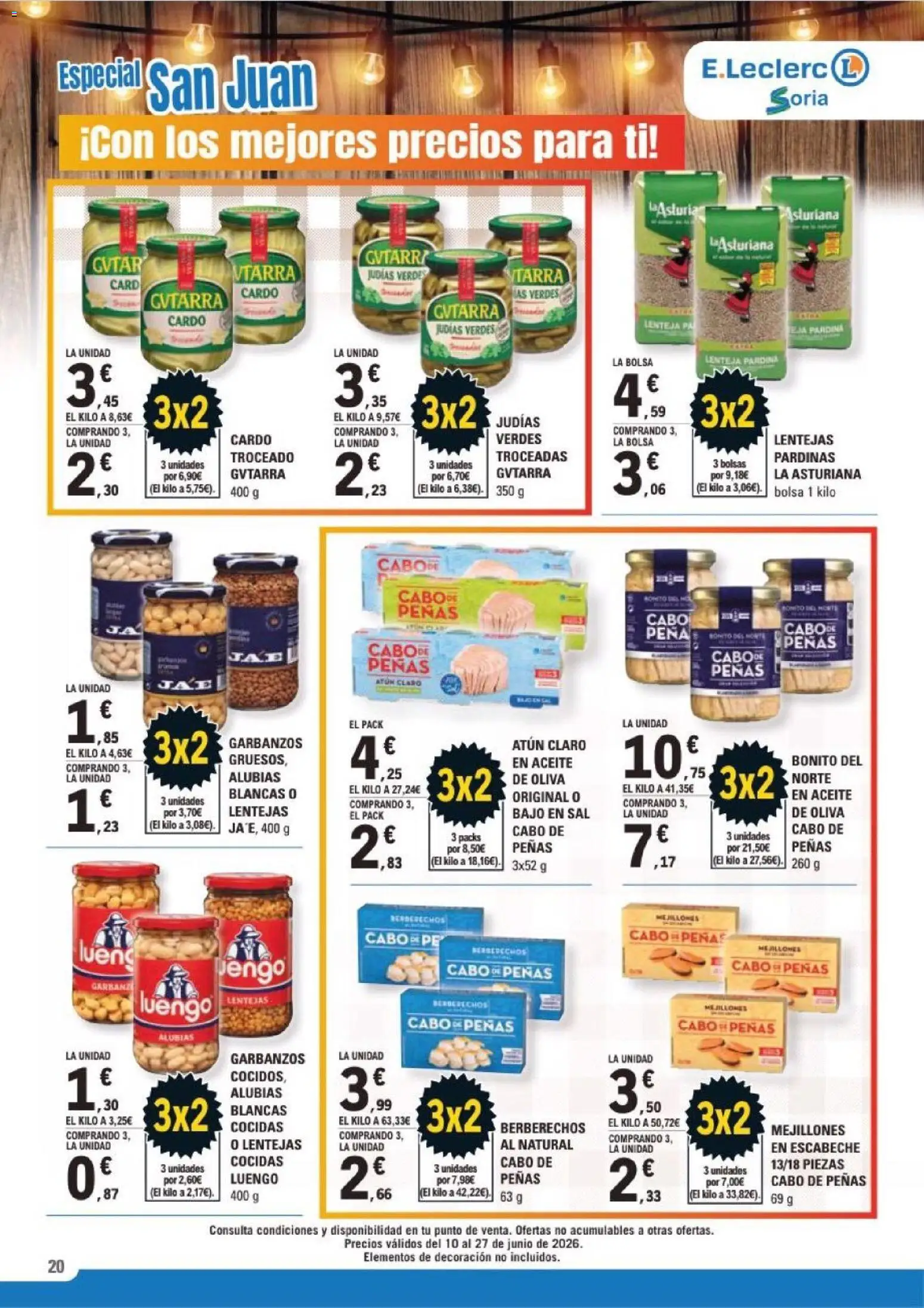 E.Leclerc Soria │ válido desde el 10.06.2026 | Página: 20 | Productos: Berberechos, Aceite, Bolsa, Atún claro