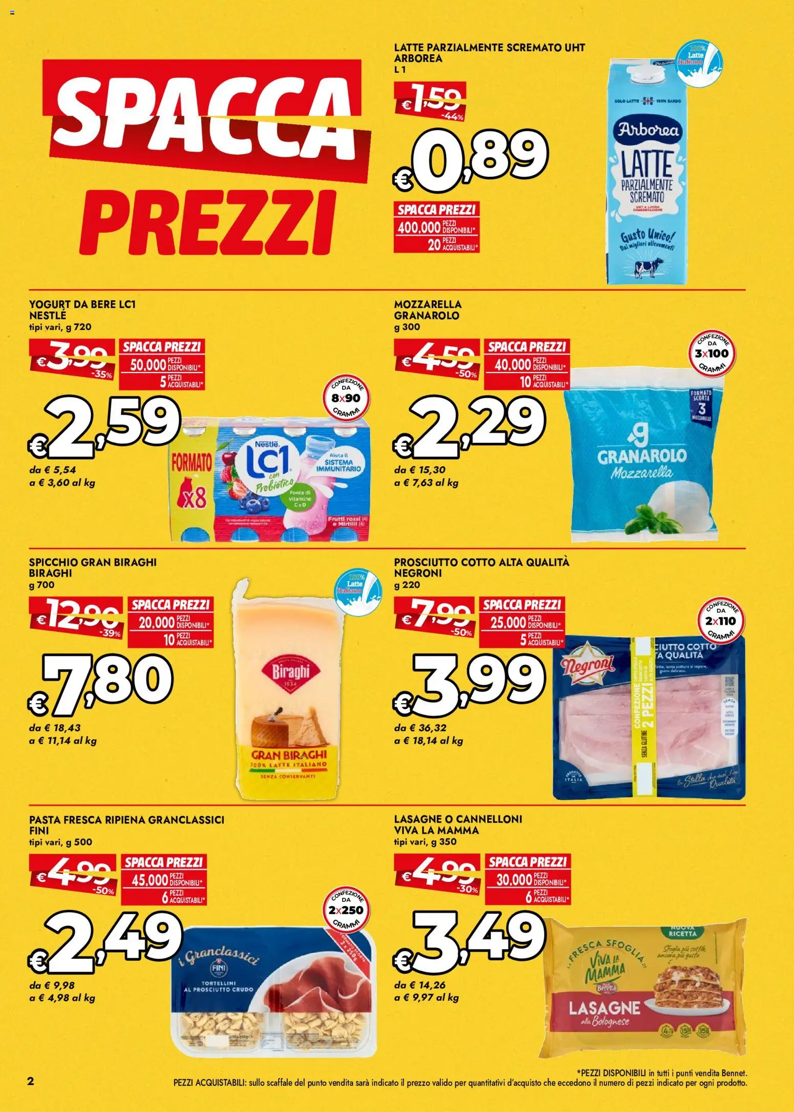 Volantino bennet del 22/10/2026 | Pagina: 2 | Prodotti: Prosciutto Cotto, Yogurt, Pasta, Lasagne