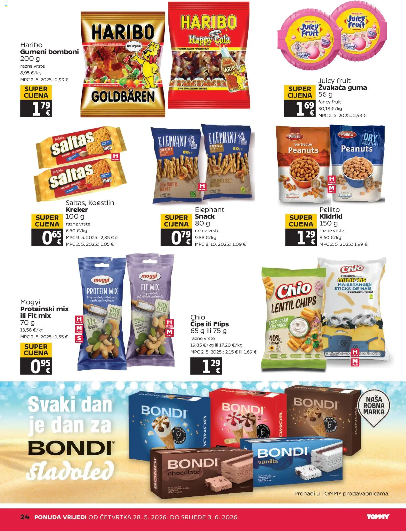 Tommy katalog | vrijedi od 28.05.2026 | Stranica: 24 | Proizvodi: Flips, Bomboni, Kikiriki, Sladoled