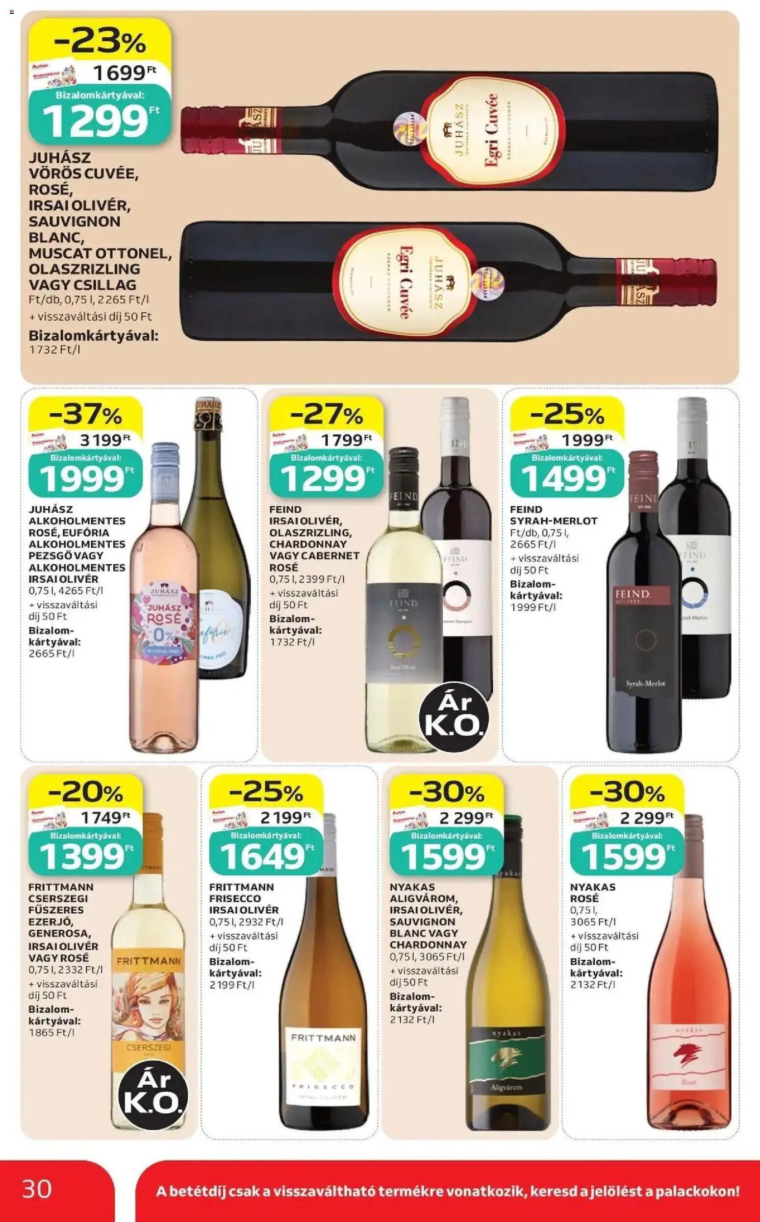 Auchan akciós újság Szolnok - 2026.09.03. -tól/töl > akció, lapozható szórólap 🛍️ | Oldal: 30 | Termékek: Cabernet, Juhász rosé, Cuvée, Rosé