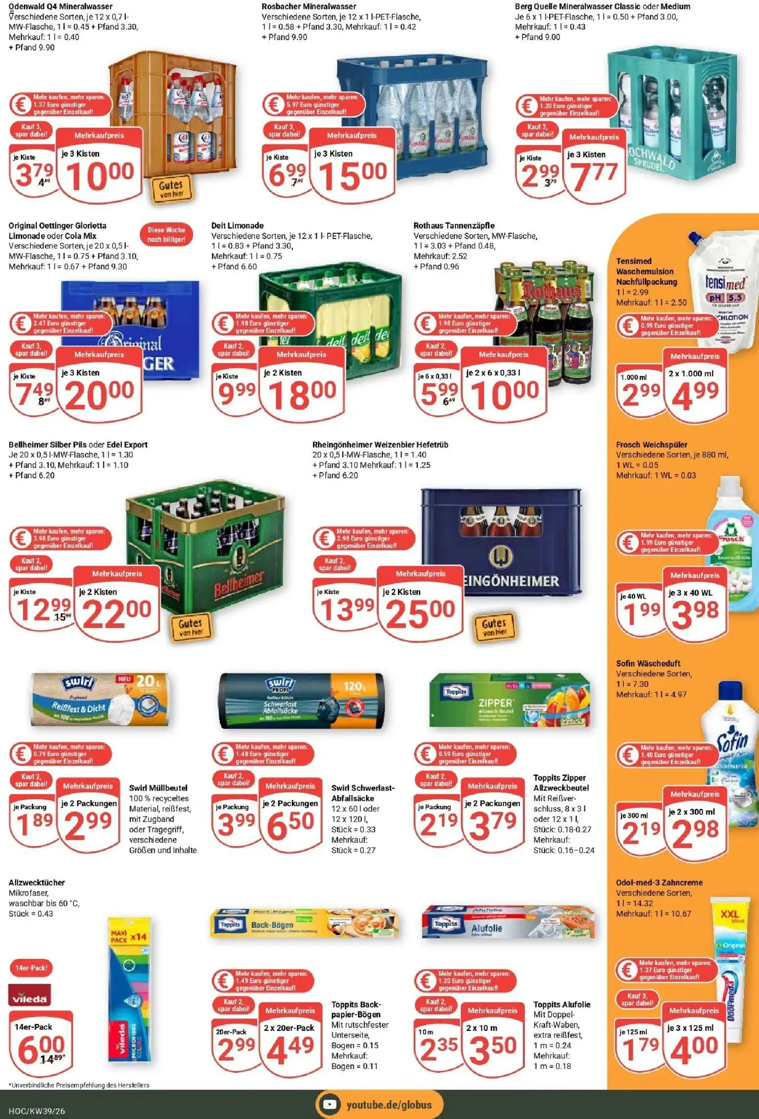 Globus Prospekt Hockenheim (ab 21.09.2026) » Angebote online | Seite: 22 | Produkte: Pils, Limonade, Mineralwasser, Weichspüler
