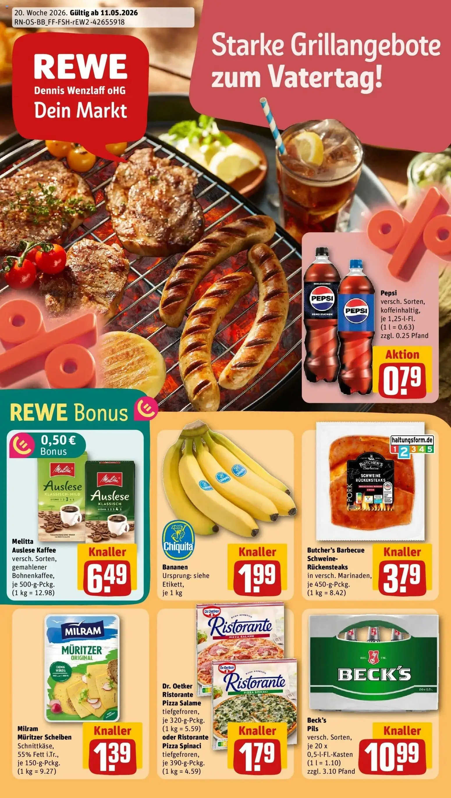 Rewe Prospekt Berlin / Westend	 – gültig ab 10.05.2026 | Seite: 1 | Produkte: Melitta, Pils, Bananen, Milram