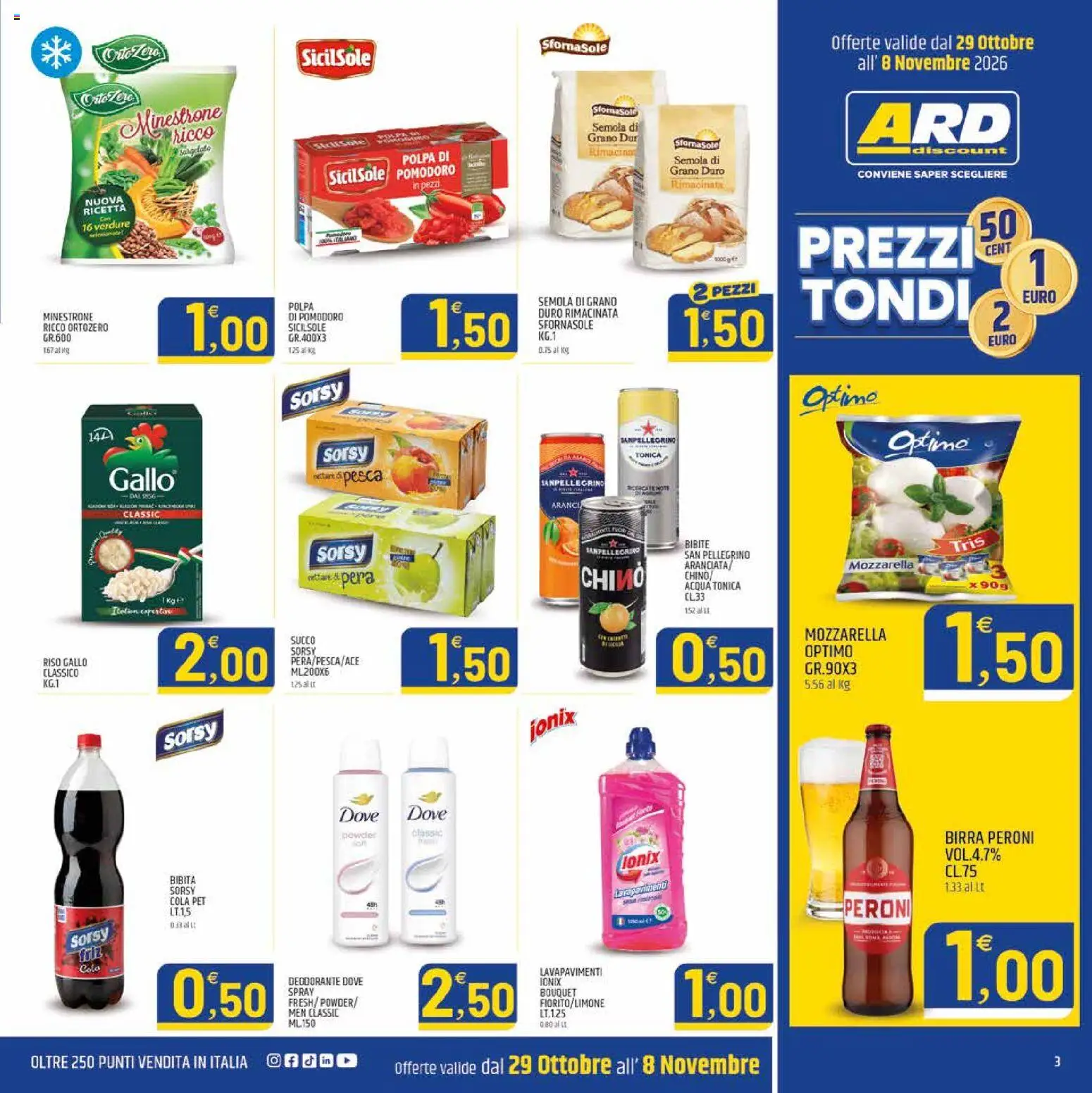 Volantino ARD Discount del 29/10/2026 | Pagina: 3 | Prodotti: Deodorante, Birra, Semola, Birra Peroni