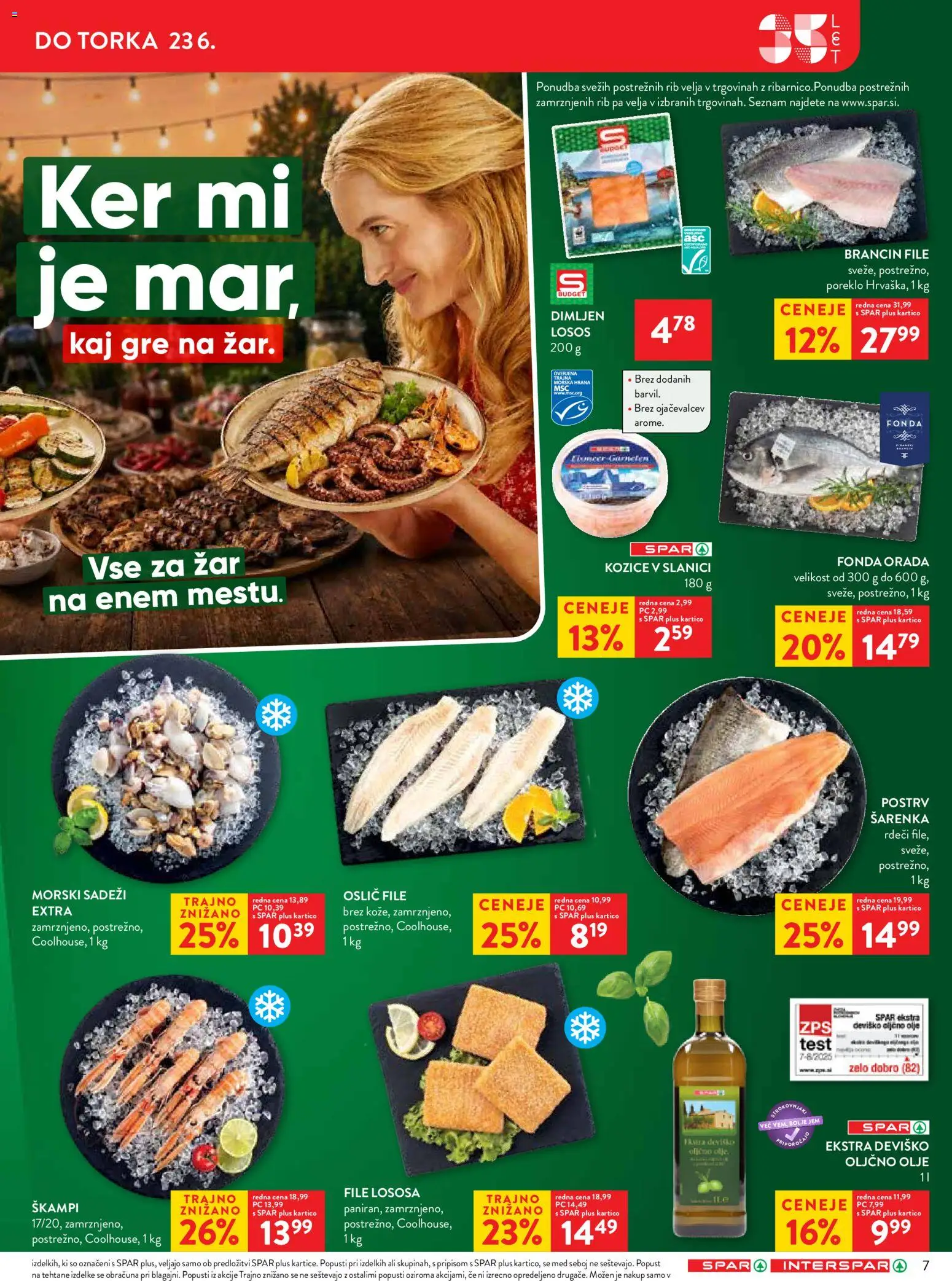 Novi Spar katalog ponudbe – veljaven od 17.06.2026 | Stran: 7 | Izdelki: Oslič, Oljčno olje, Losos, Morski sadezi