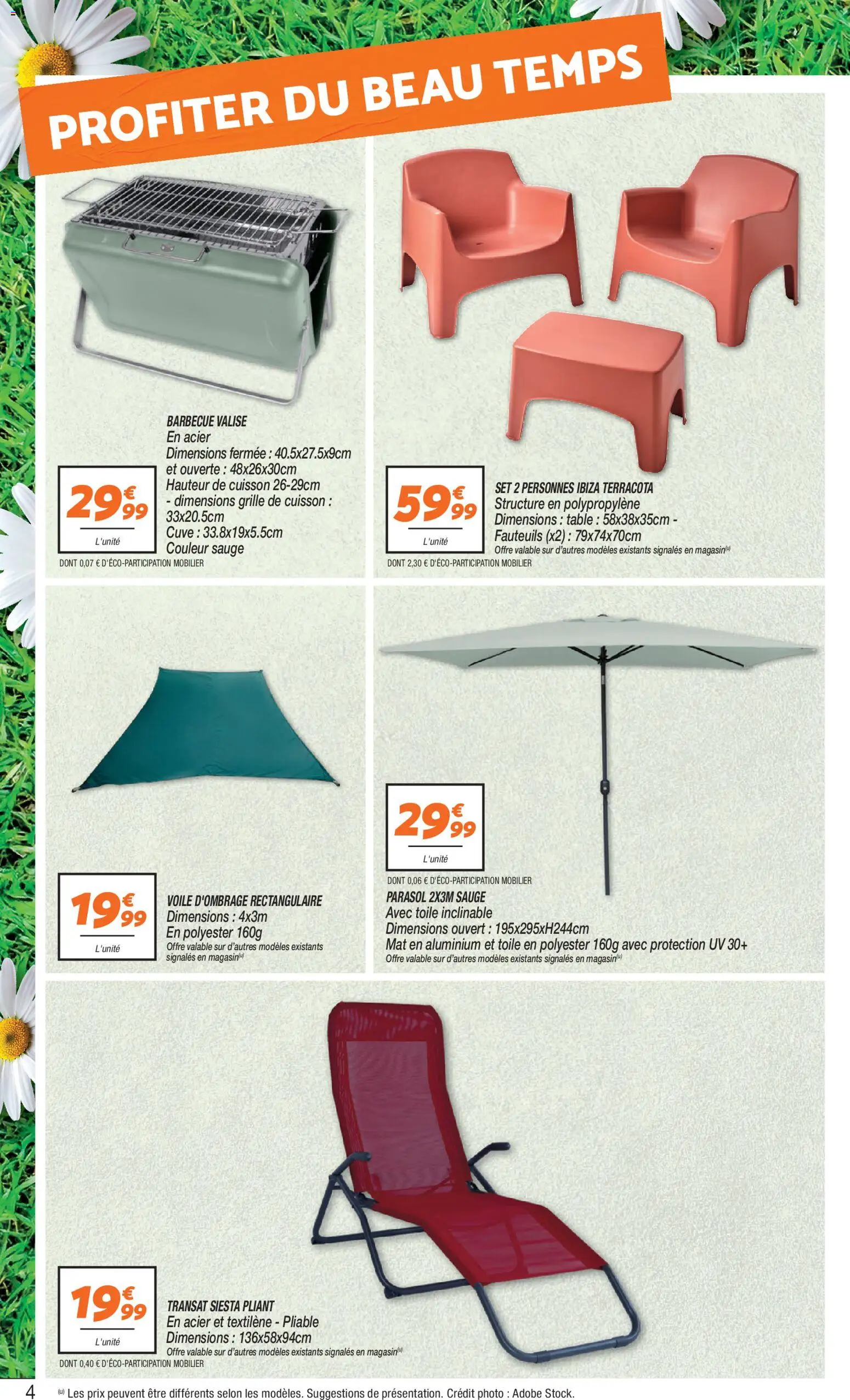 {H1} | Page: 4 | Produits: Voile d'ombrage, Transat, Parasol, Valise