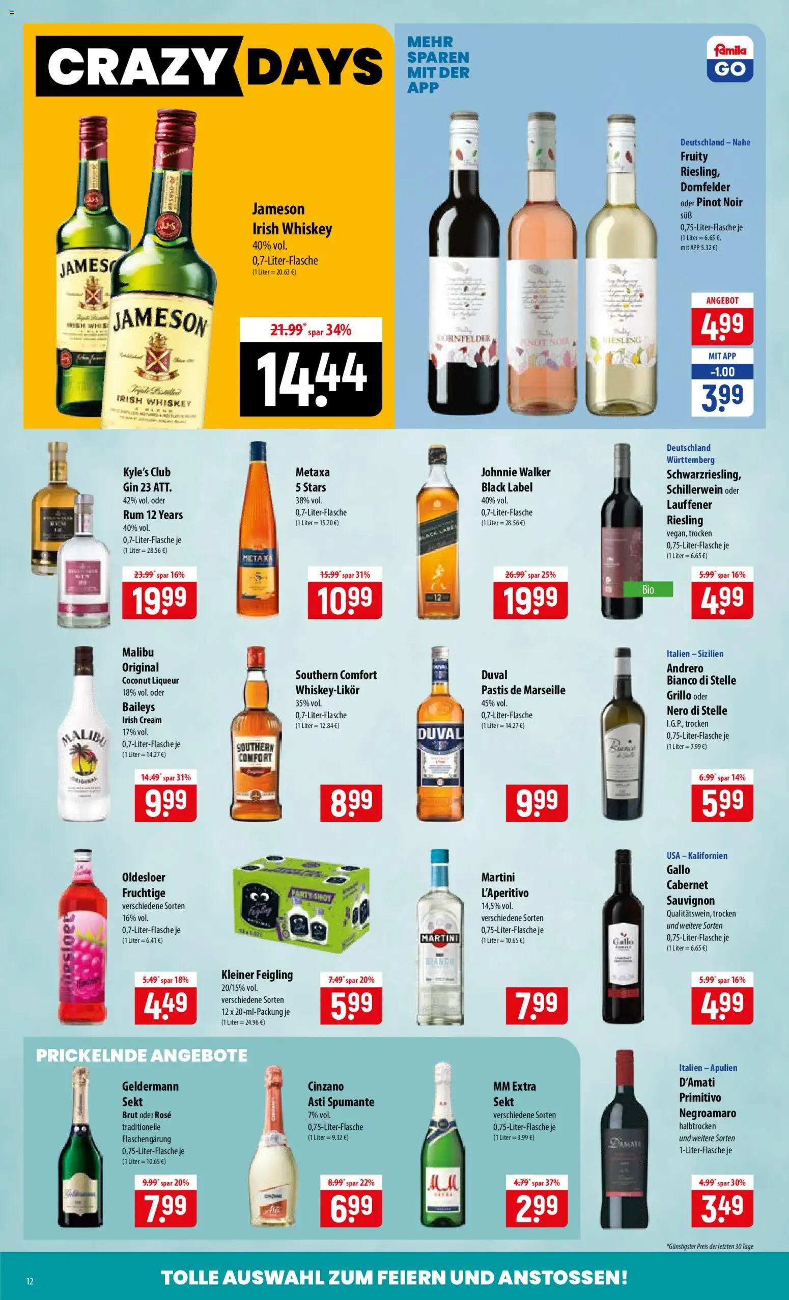 Famila Prospekt – gültig ab 31.08.2026 | Seite: 12 | Produkte: Rum, Jameson, Metaxa, Johnnie walker