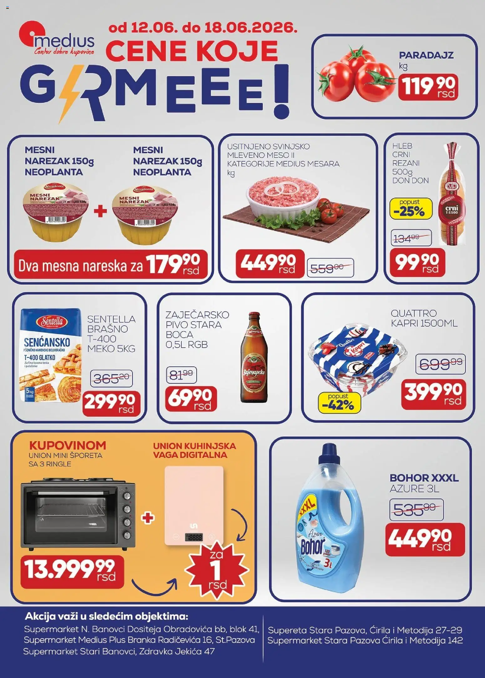 Medius katalog - važi od 12.06.2026 | Strana: 1 | Proizvode: Mleveno meso, Brašno, Hleb, Paradajz