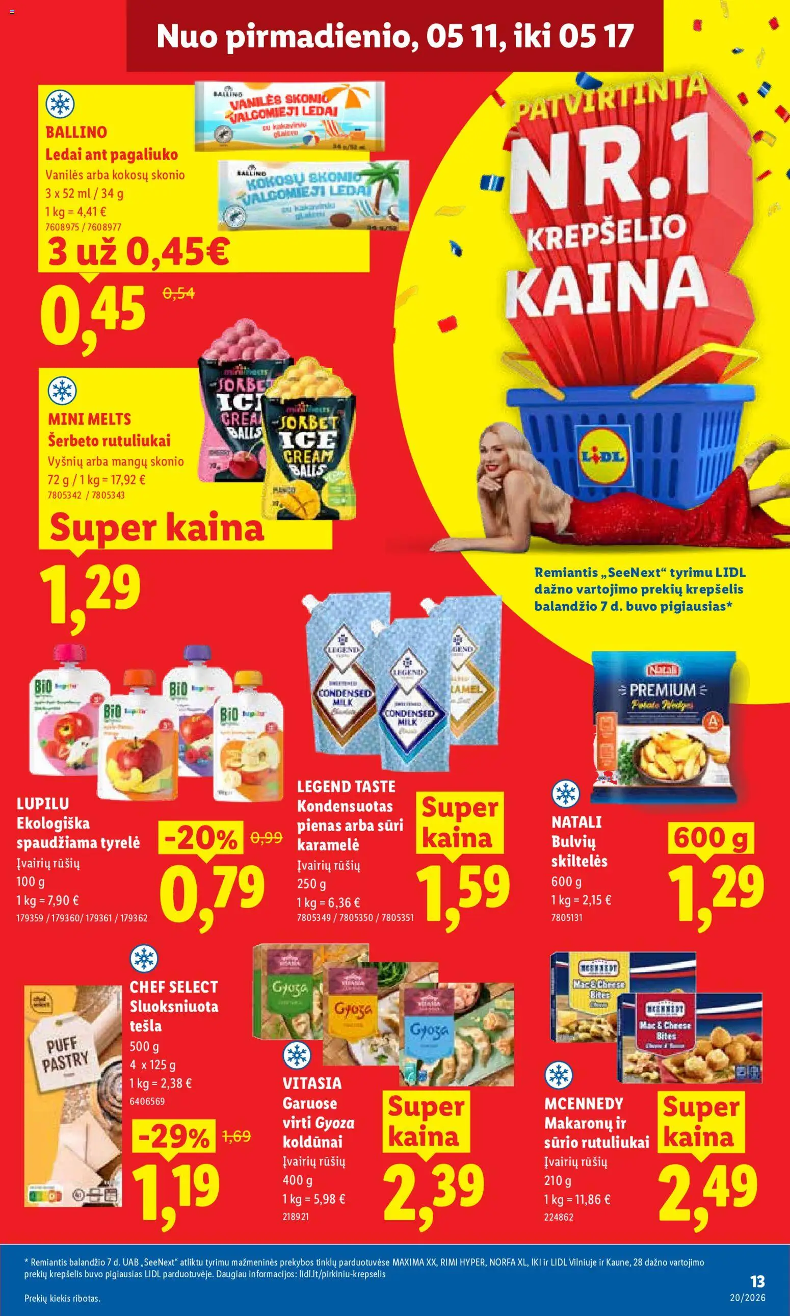 LIDL akcijos nuo 11.05.2026 | Puslapis: 13 | Prekių: Ledai, Pienas, Krepšelis