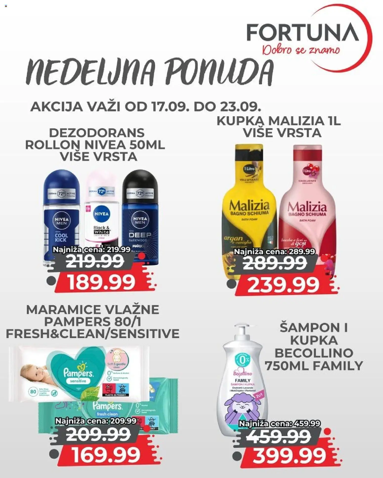 Fortuna Market katalog - važi od 17.09.2026 | Strana: 10 | Proizvode: Maramice, Pampers, Šampon, Dezodorans