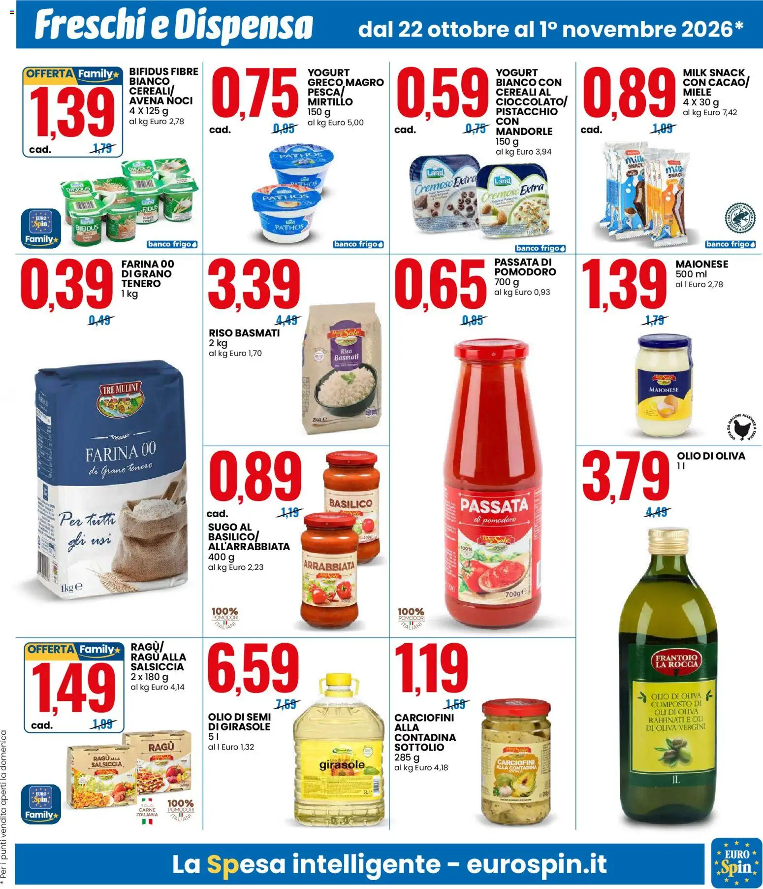 Volantino Eurospin del 22/10/2026 | Pagina: 3 | Prodotti: Yogurt greco, Pistacchio, Salsiccia, Olio di semi di girasole