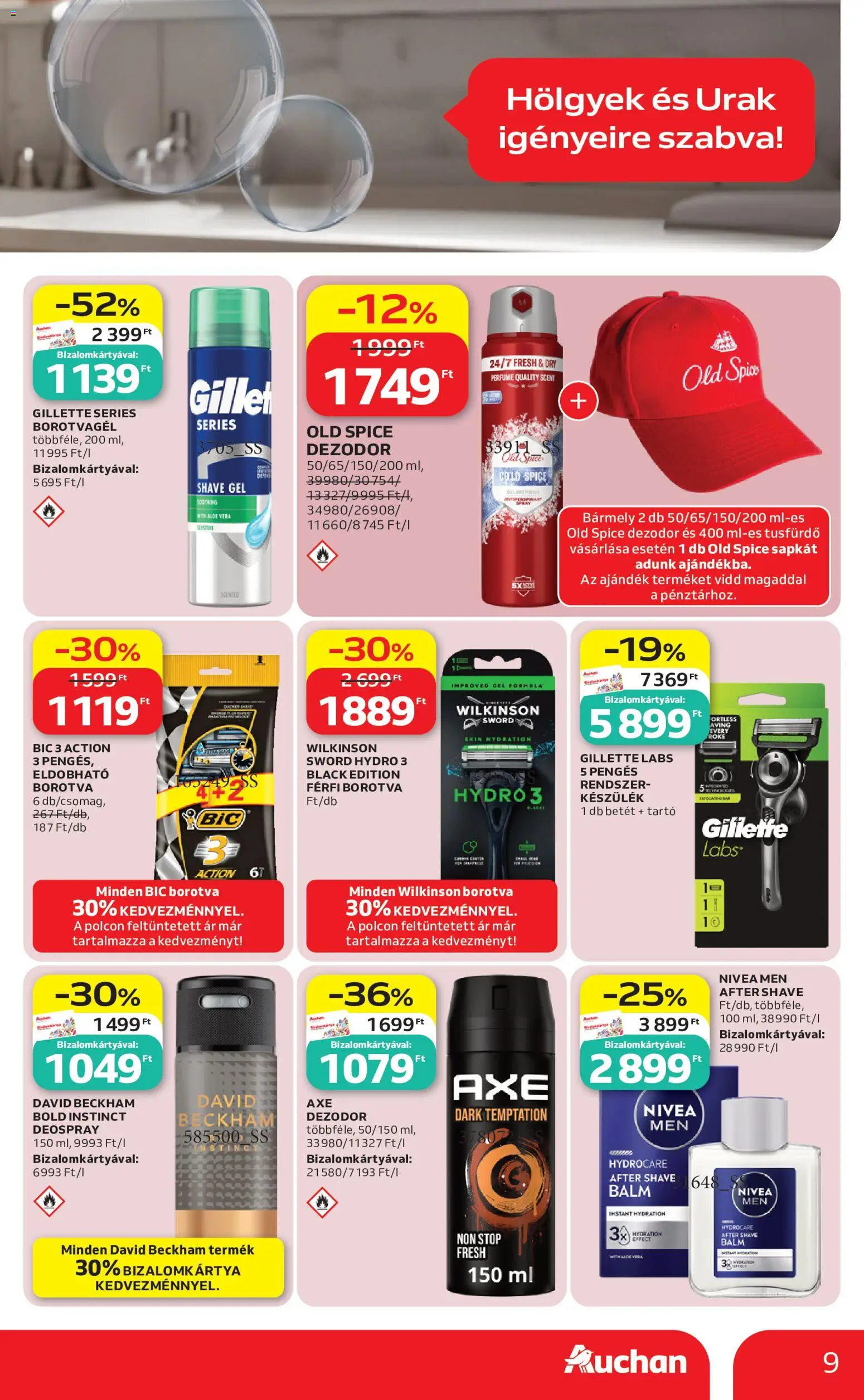 Auchan akciós ujság - amely érvényes a következő dátumtól: 04.05.2026 | Oldal: 9 | Termékek: Old spice, Borotva, Aloe vera, Dezodor
