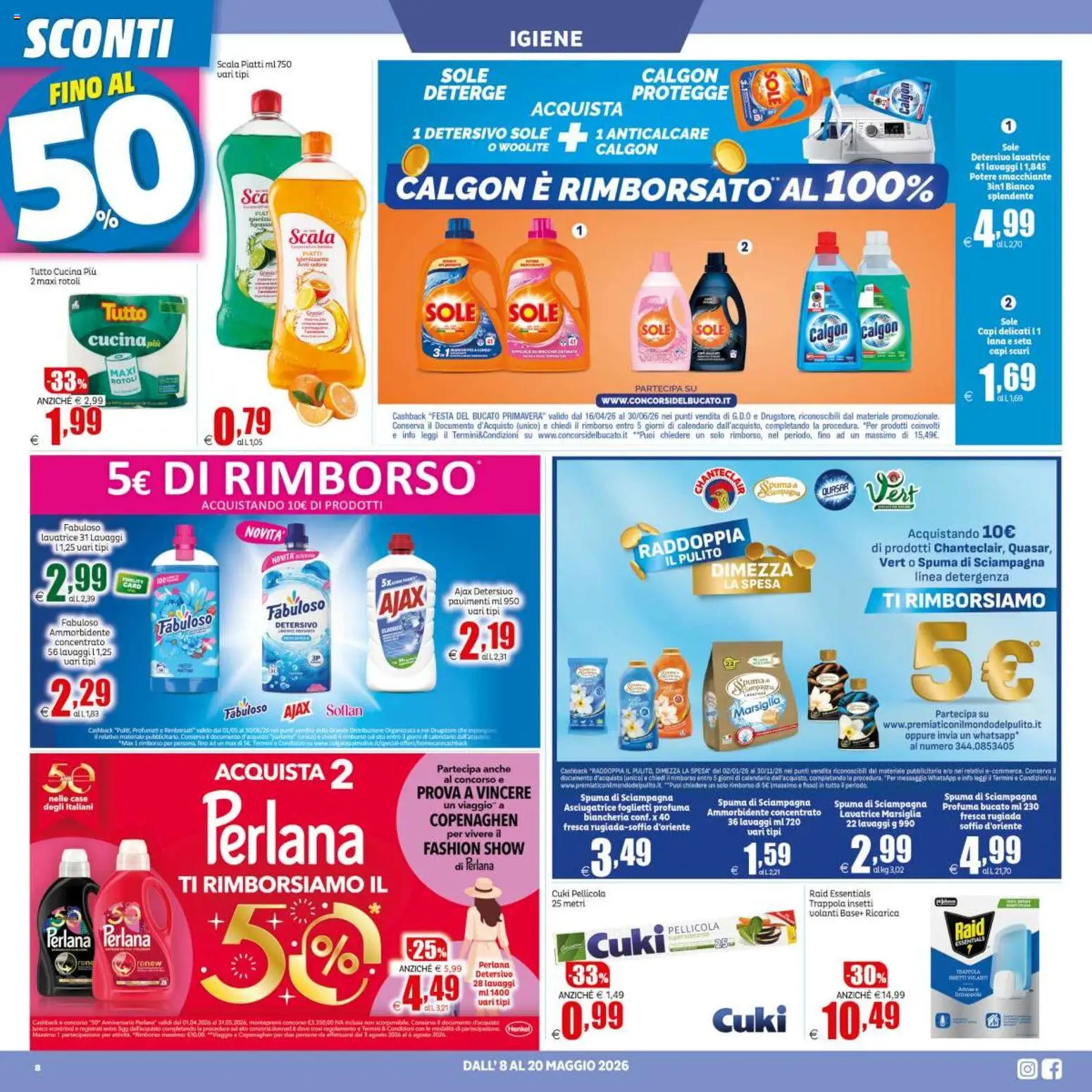 Volantino Elite Supermercati del 08.05.2026 | Pagina: 8 | Prodotti: Ammorbidente, Anticalcare, Lavatrice, Pellicola