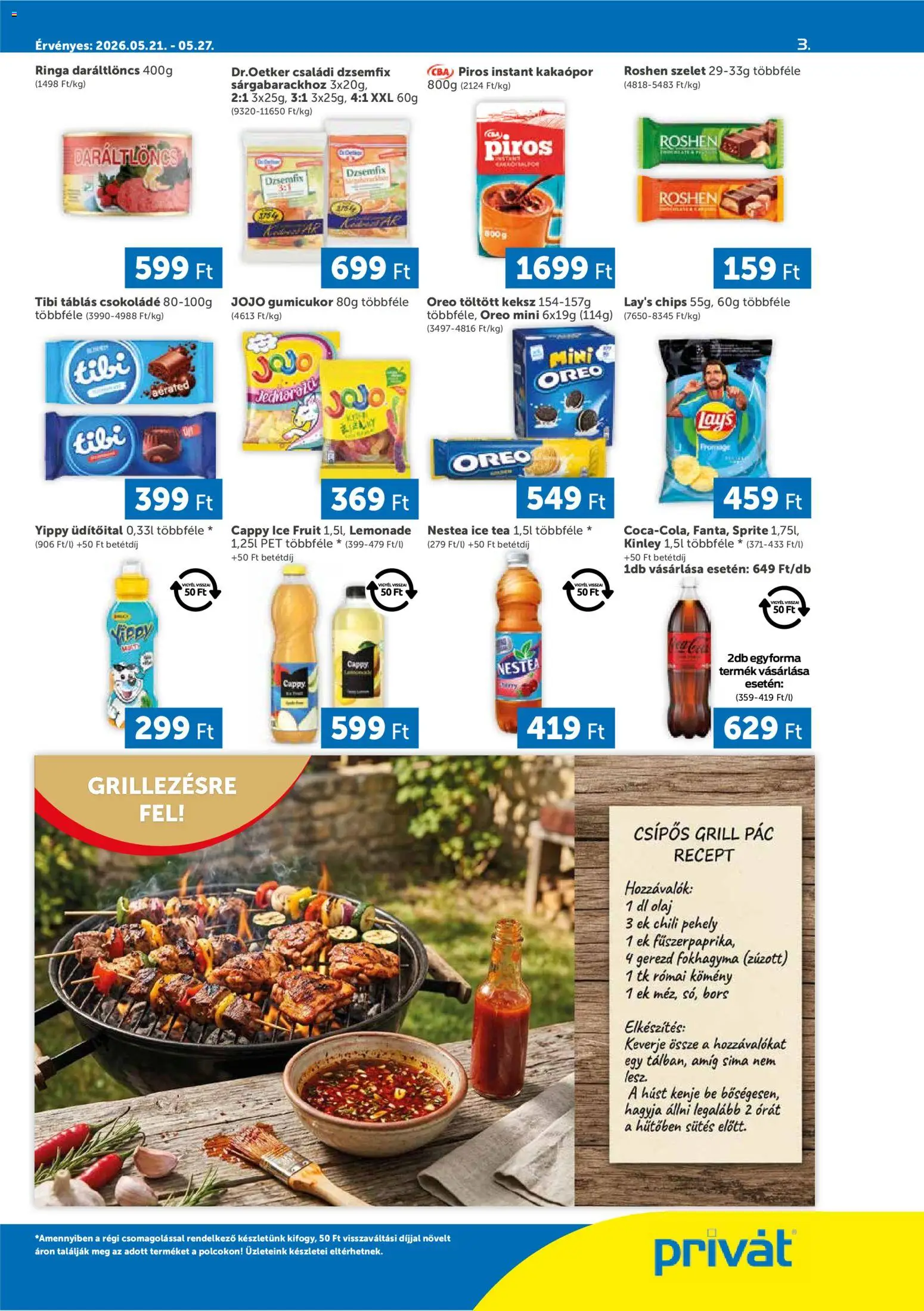 PRIVÁT akciós ujság - amely érvényes a következő dátumtól: 21.05.2026 | Oldal: 3 | Termékek: Fokhagyma, Chili, Ice tea, Kakaópor
