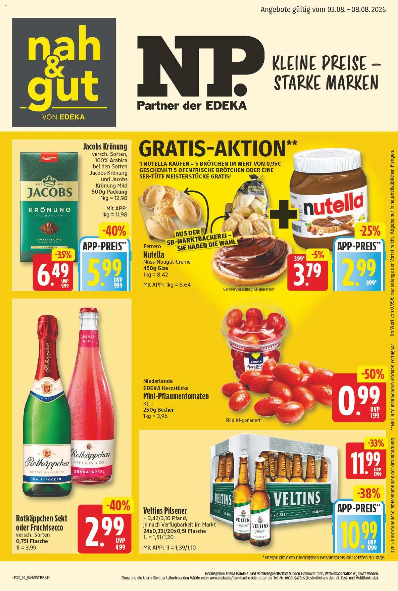 NP Discount Prospekt – gültig ab 03.08.2026 | Seite: 1 | Produkte: Rotkappchen sekt, Nutella, Fruchtsecco, Rotkäppchen