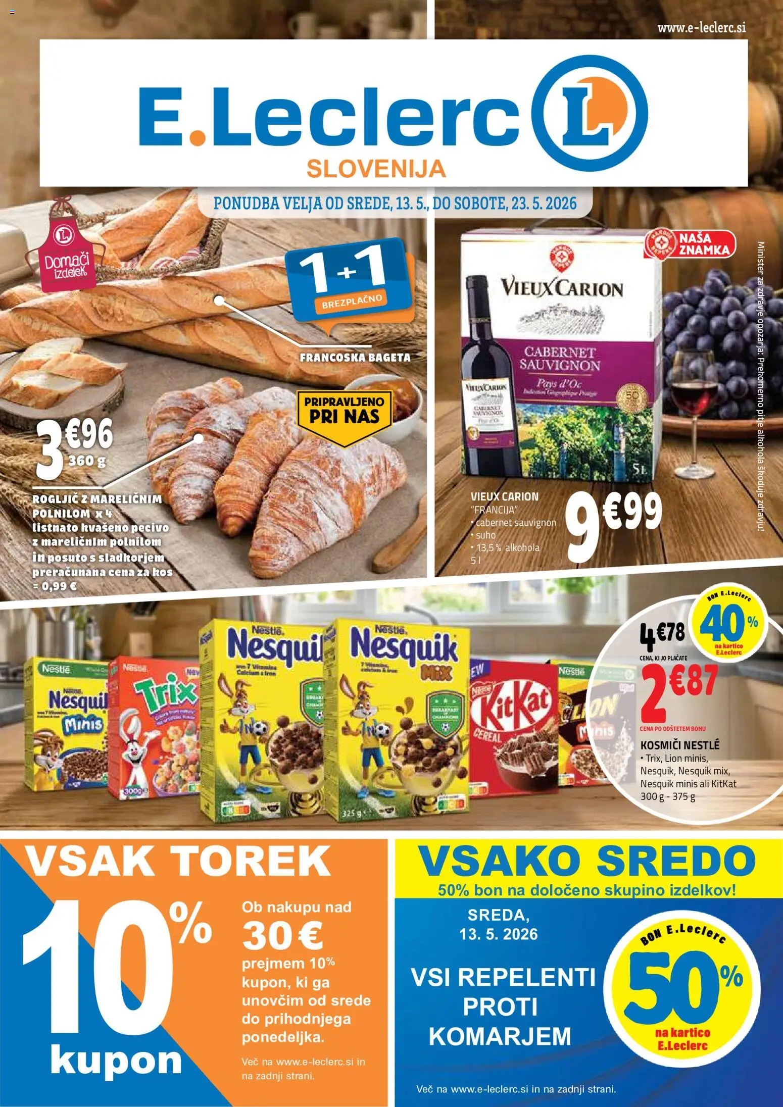 Novi E.leclerc katalog ponudbe – veljaven od 13.05.2026 | Stran: 1 | Izdelki: Kos, Kosmici