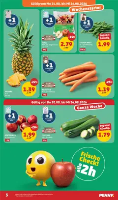 Penny Markt Flugblatt ab 20.08.2026 gültig | Seite: 3 | Produkte: Korb, Zucchini, Äpfel, Ananas