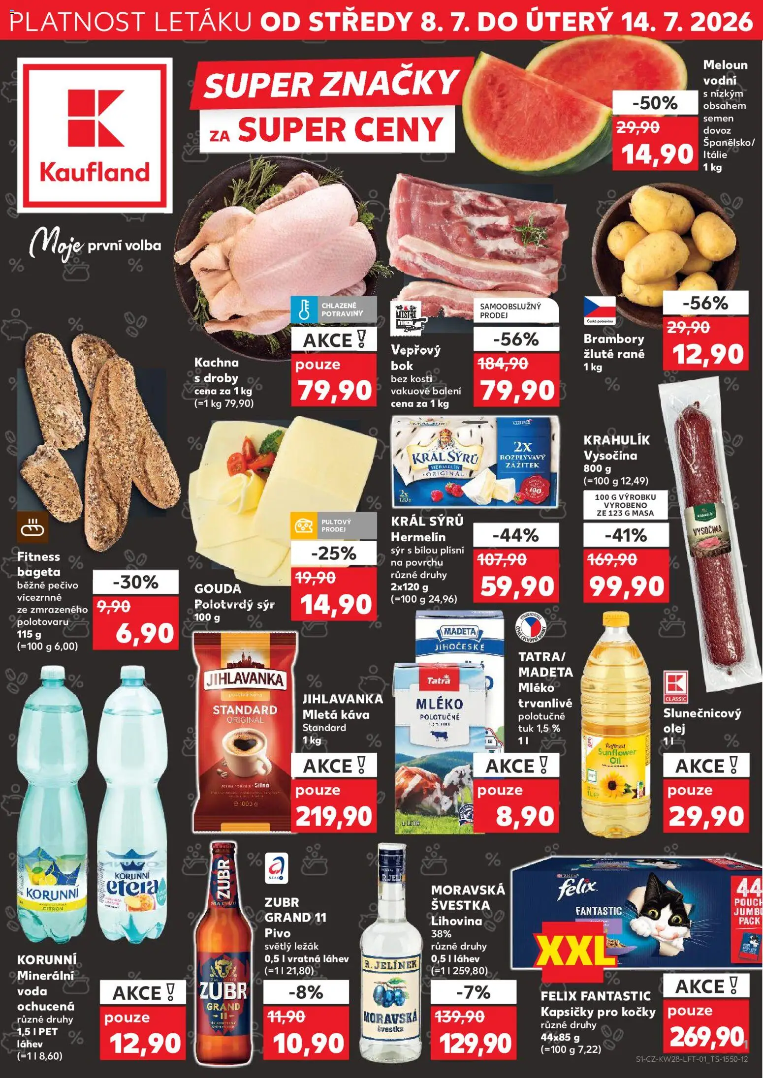 Kaufland leták od 08.07.2026 | Strana: 1 | Produkty: Gouda, Pečivo, Bageta, Meloun vodní