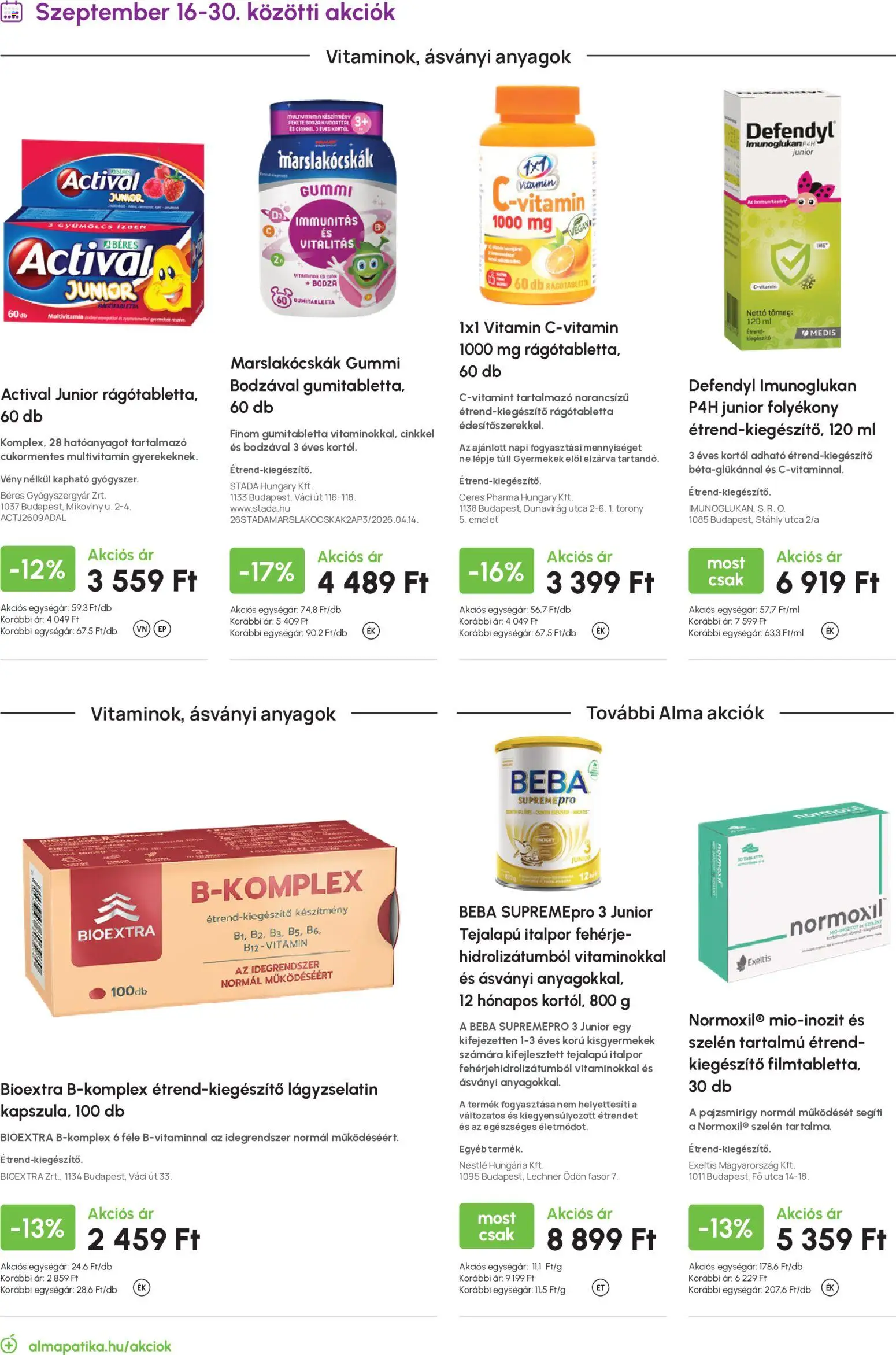 Alma Gyógyszertárak akciós ujság - amely érvényes a következő dátumtól: 2026.09.01. | Oldal: 18 | Termékek: Vitamin, Nestlé, Alma, Multivitamin