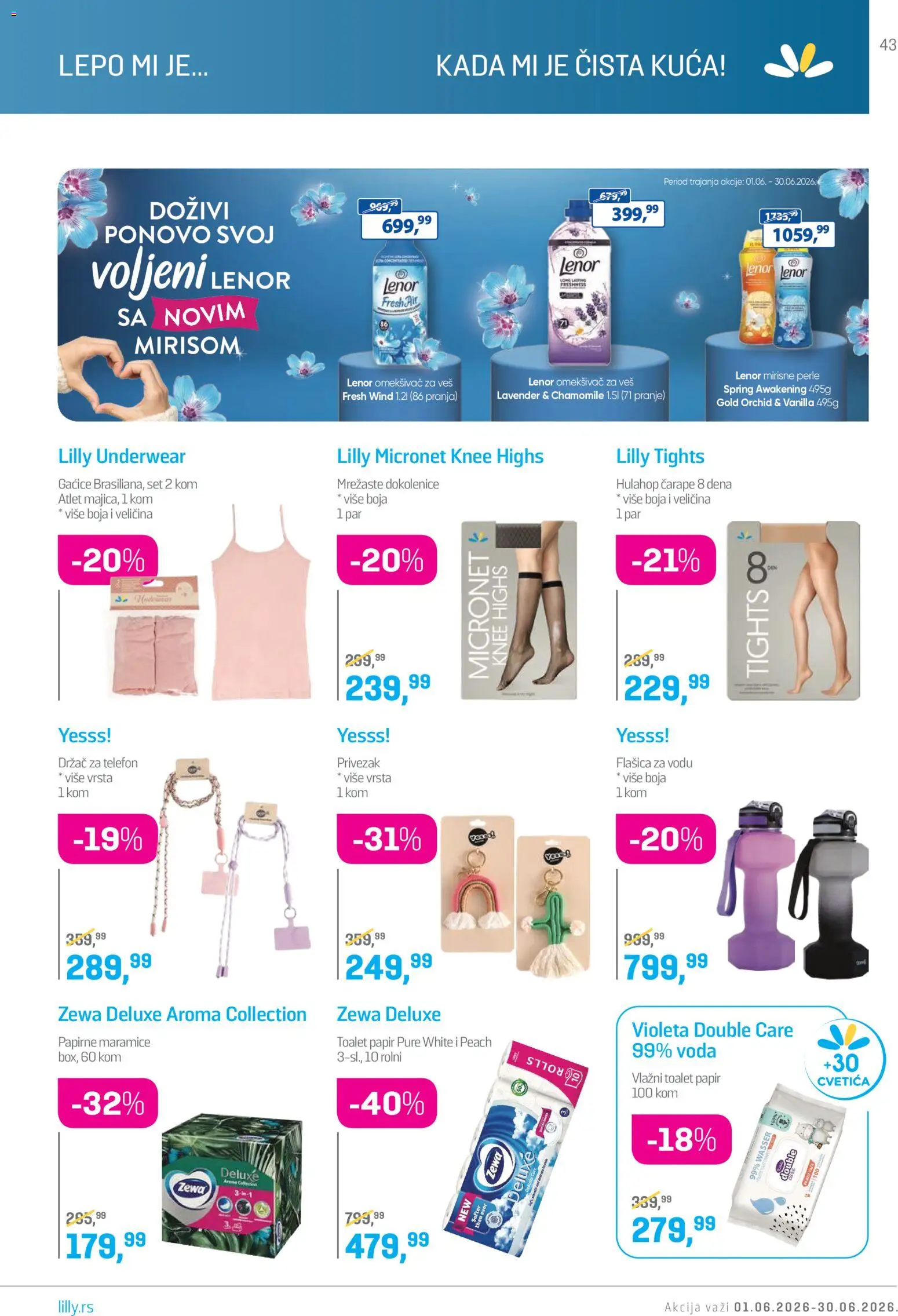 Lilly drogerie katalog - važi od 01.06.2026 | Strana: 43 | Proizvode: Lenor, Toalet papir, Telefon, Čarape