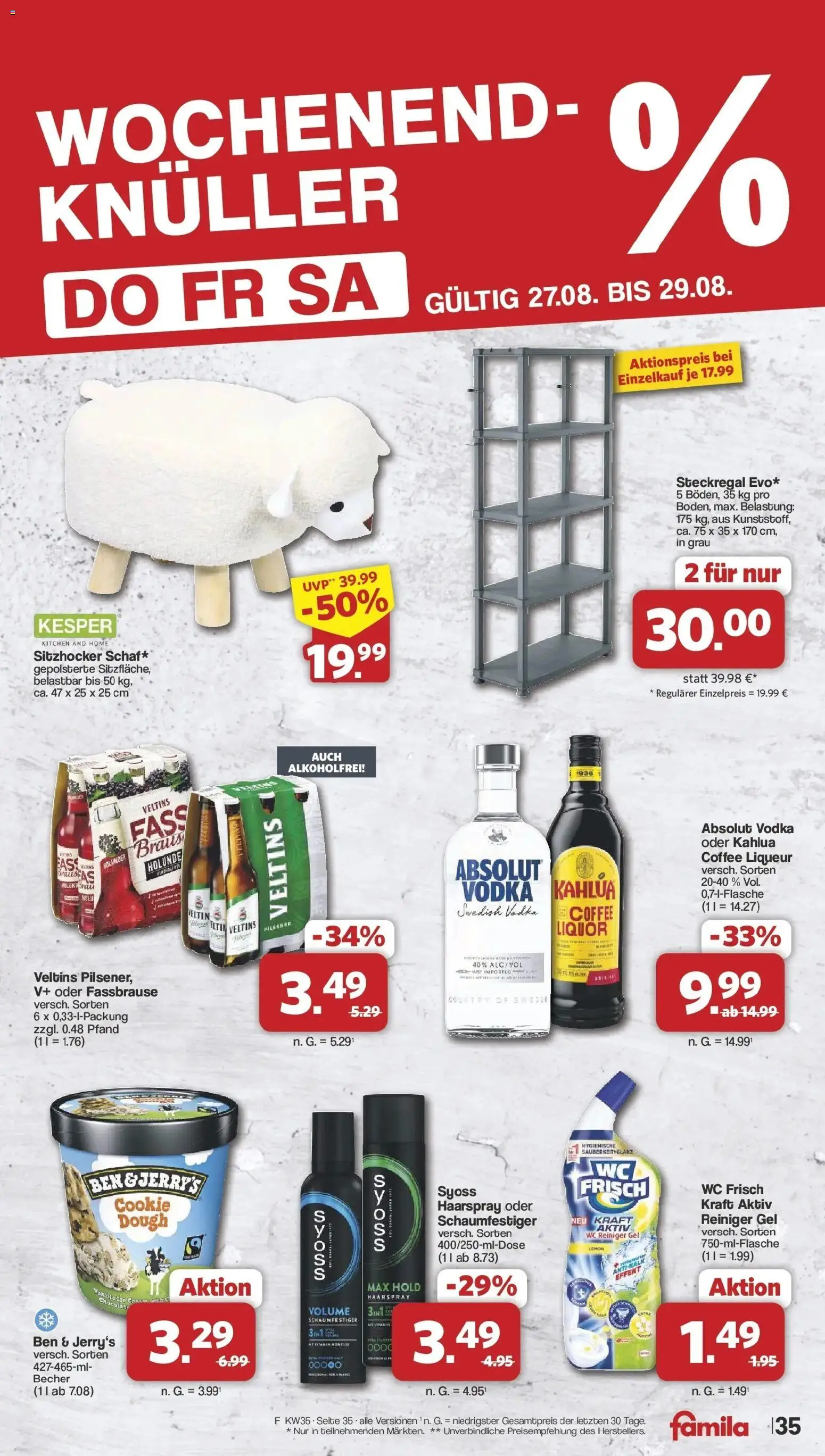 Famila Nordwest Wochenangebote (ab 24.08.2026) zum Blättern | Seite: 39 | Produkte: Ben & Jerry's, Wc frisch, Fassbrause, Veltins