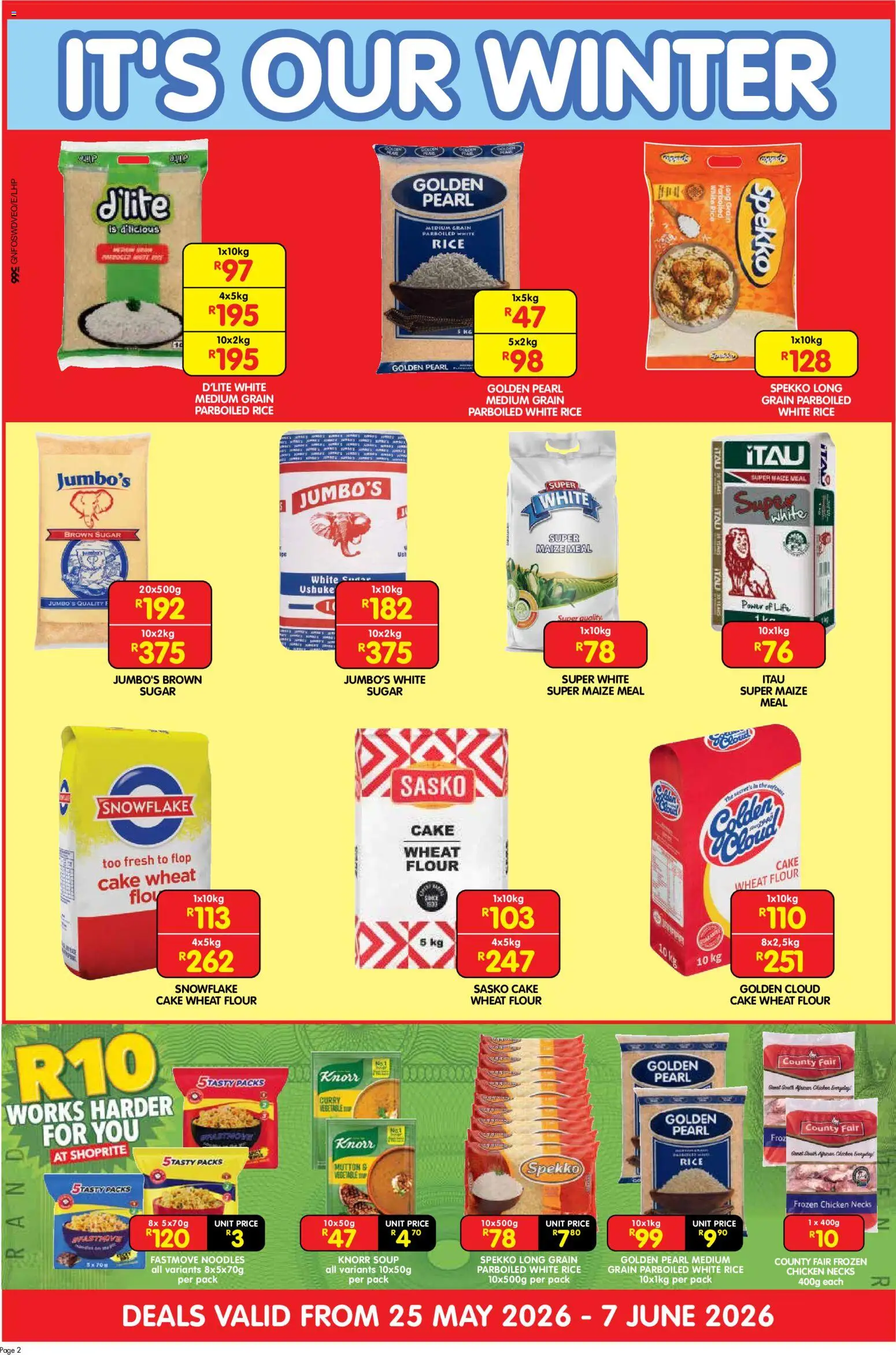 New Shoprite catalogue – valid from 25.05.2026 | Page: 2 | Products: Cake, Rice, Soup, Sugar