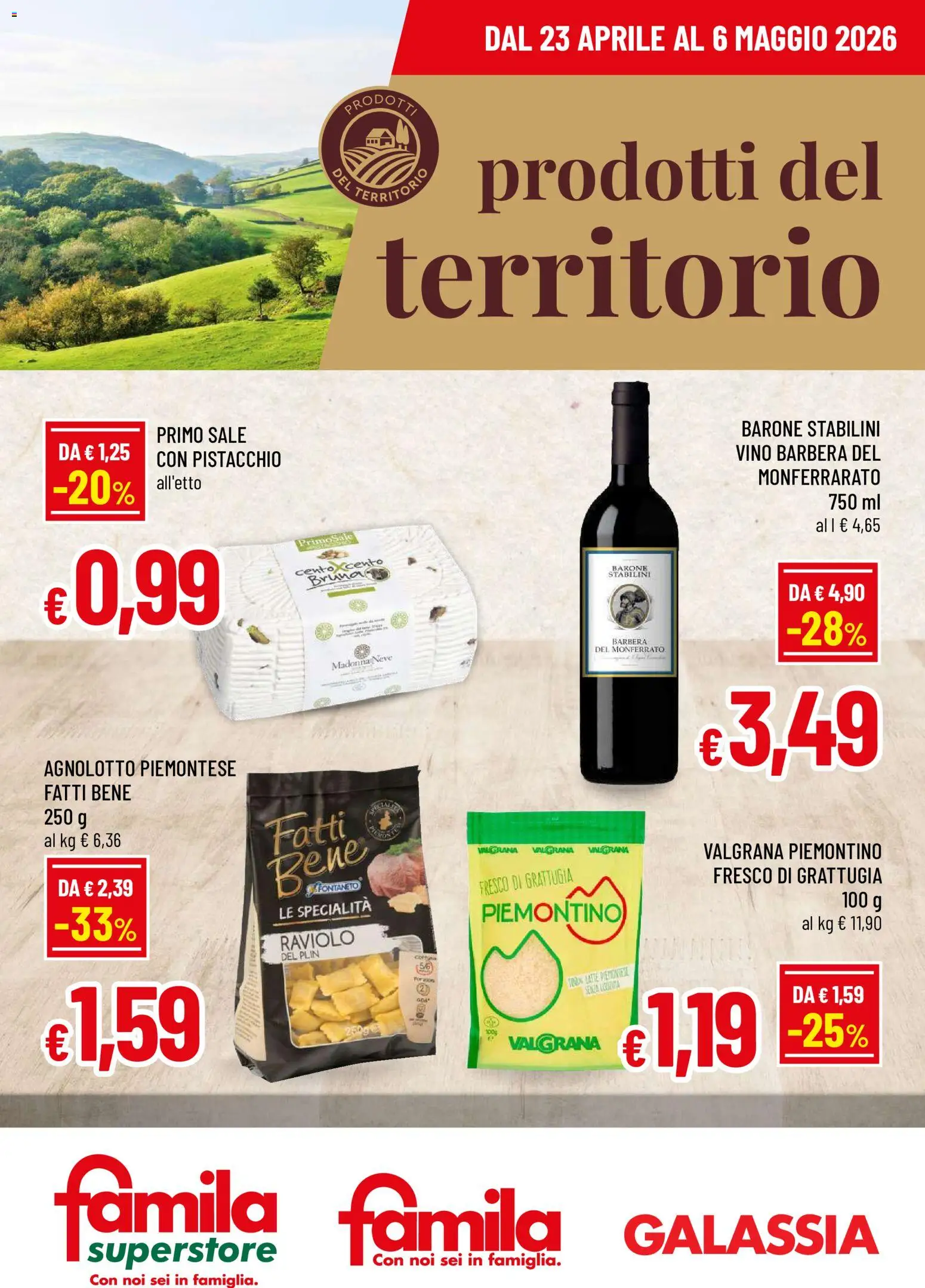Volantino Famila del 23.04.2026 | Pagina: 1 | Prodotti: Sale, Latte, Vino