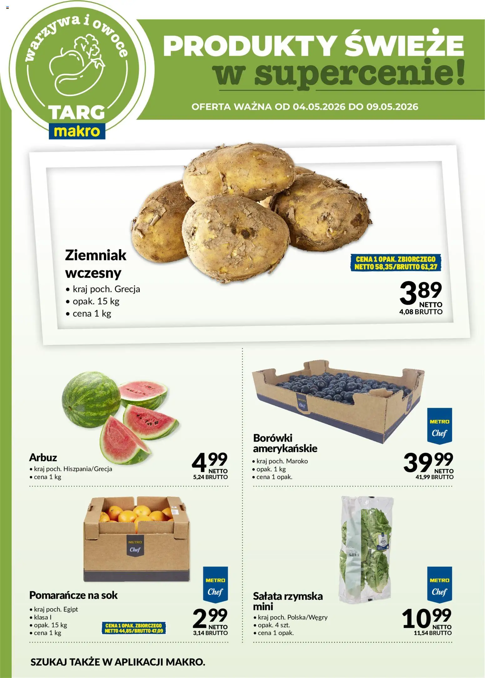 Makro gazetka - Produkty świeże w supercenie od 04.05.2026 | Strona: 5 | Produkty: Arbuz, Sok, Pomarańcze, Owoce