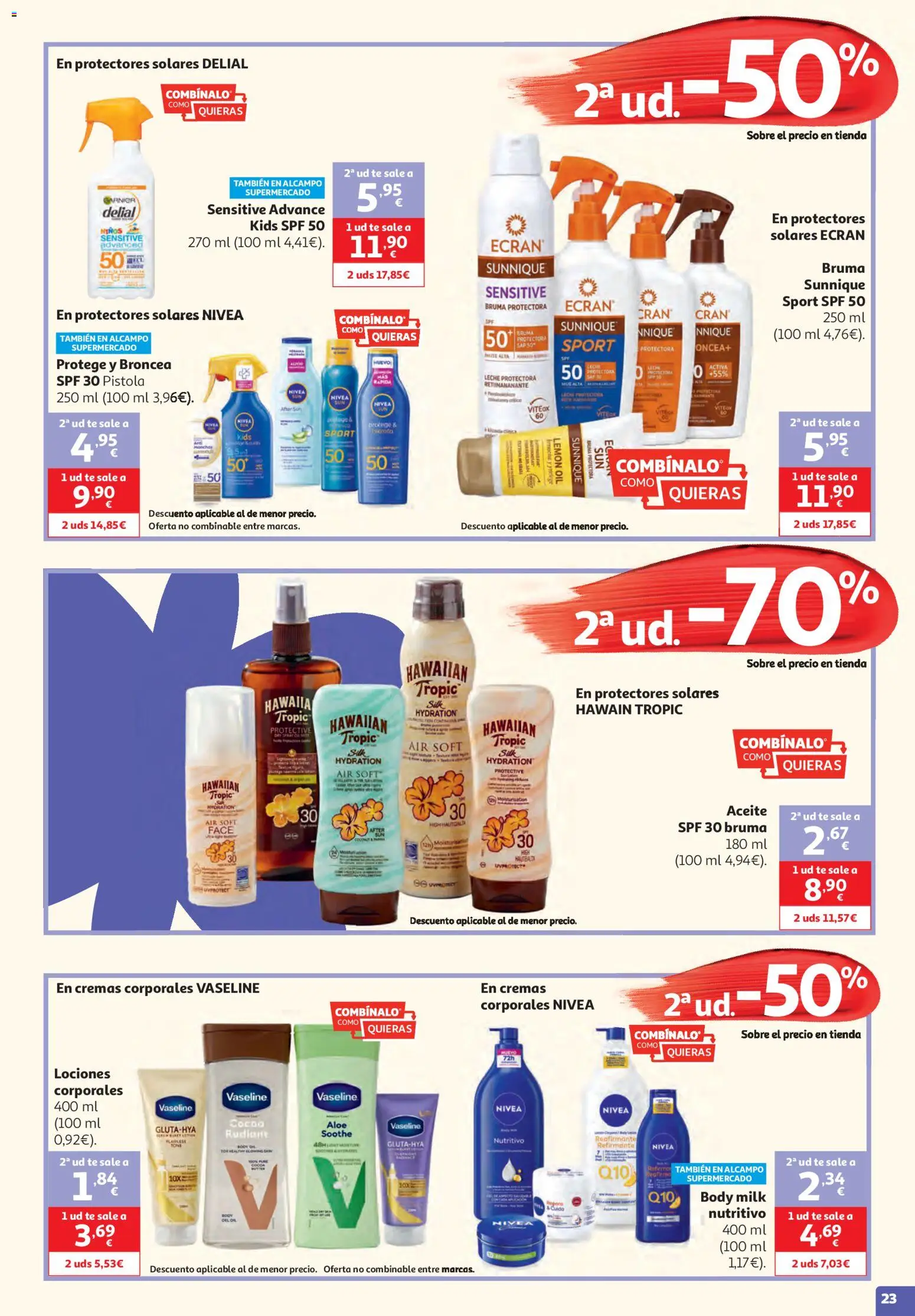 Alcampo Unico Nacional │ válido desde el 19.05.2026 | Página: 23 | Productos: Leche, Aceite, Té, Body