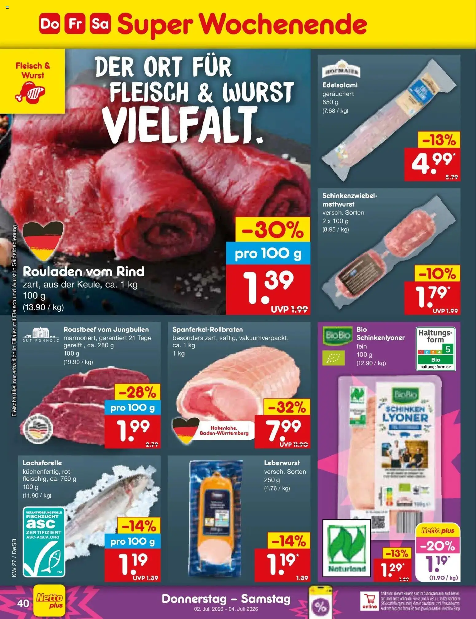 Netto Marken-Discount Prospekt Thierhaupten – gültig ab 29.06.2026 | Seite: 58 | Produkte: Roastbeef, Wurst, Schinken, Fleisch
