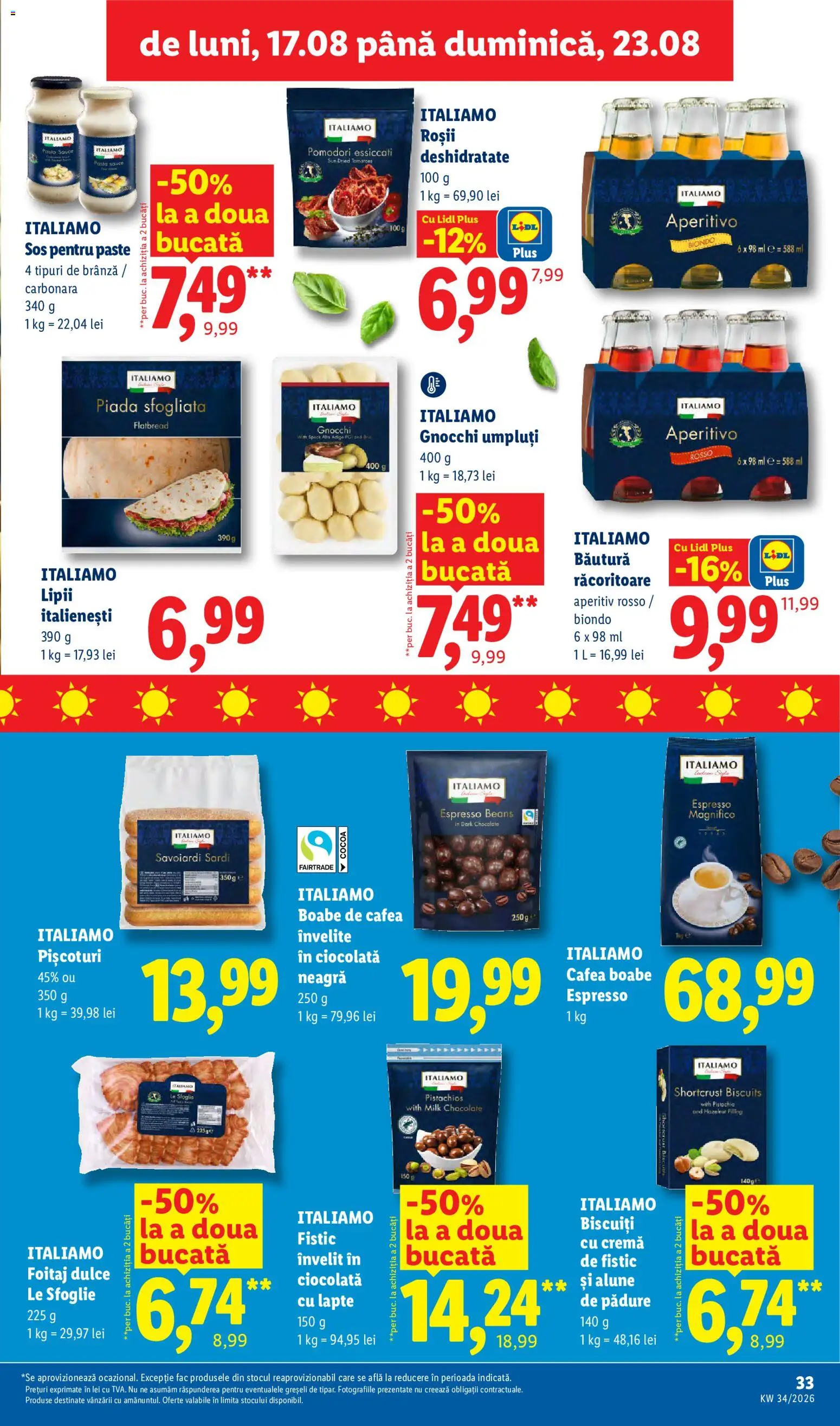 Noul catalog Lidl – valabil de la 17.08.2026 | Pagină: 33 | Produse: Bautura racoritoare, Cremă, Roșii, Italiamo