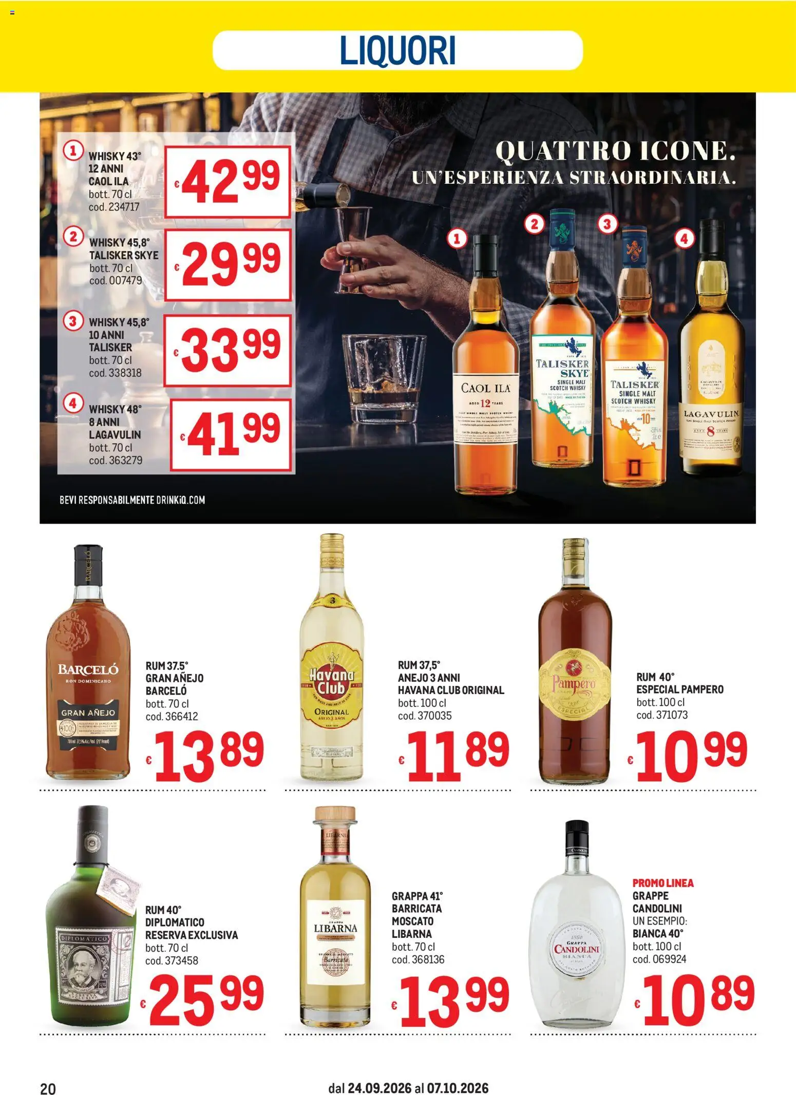 Volantino Metro del 24/09/2026 | Pagina: 20 | Prodotti: Whisky, Havana, Havana Club, Grappa