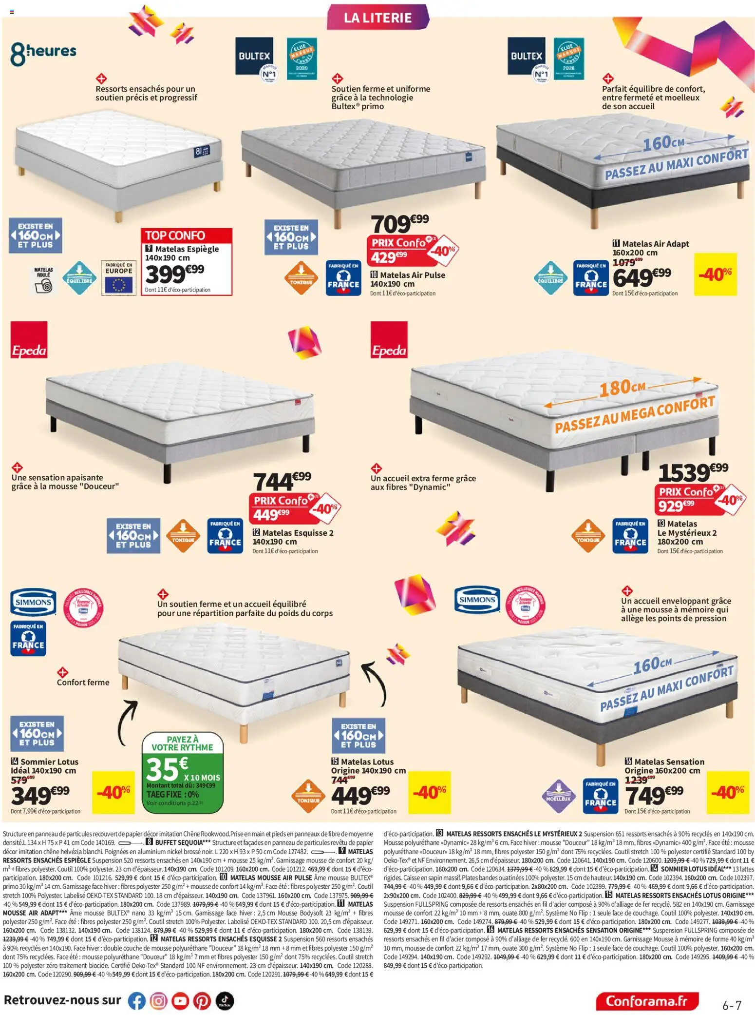 {H1} | Page: 7 | Produits: Matelas mousse, Mousse, Sommier, Literie