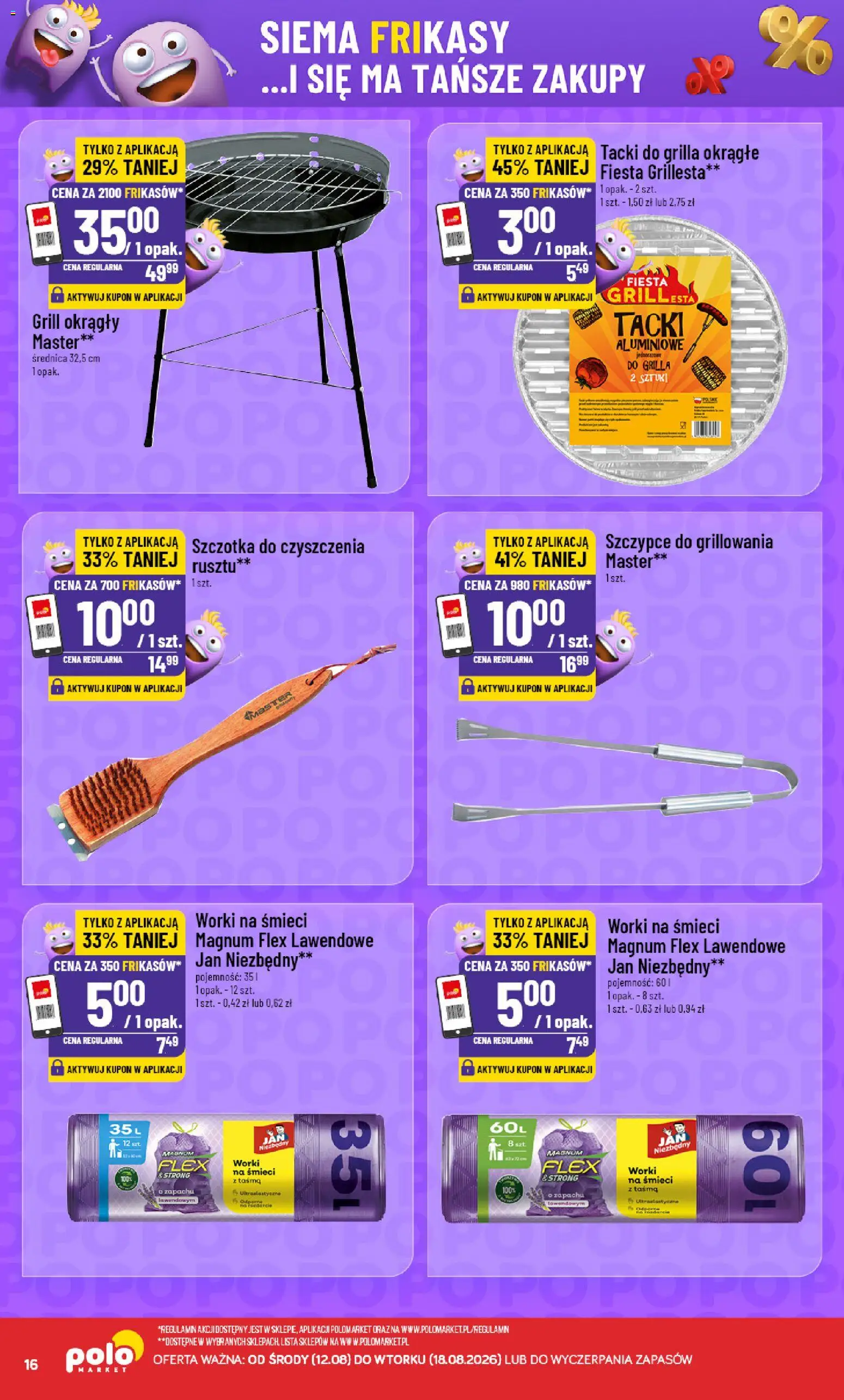 POLOmarket gazetka - Frikasowe Hity od 12.08.2026 | Strona: 16 | Produkty: Worki na śmieci, Grill, Magnum, Szczotka
