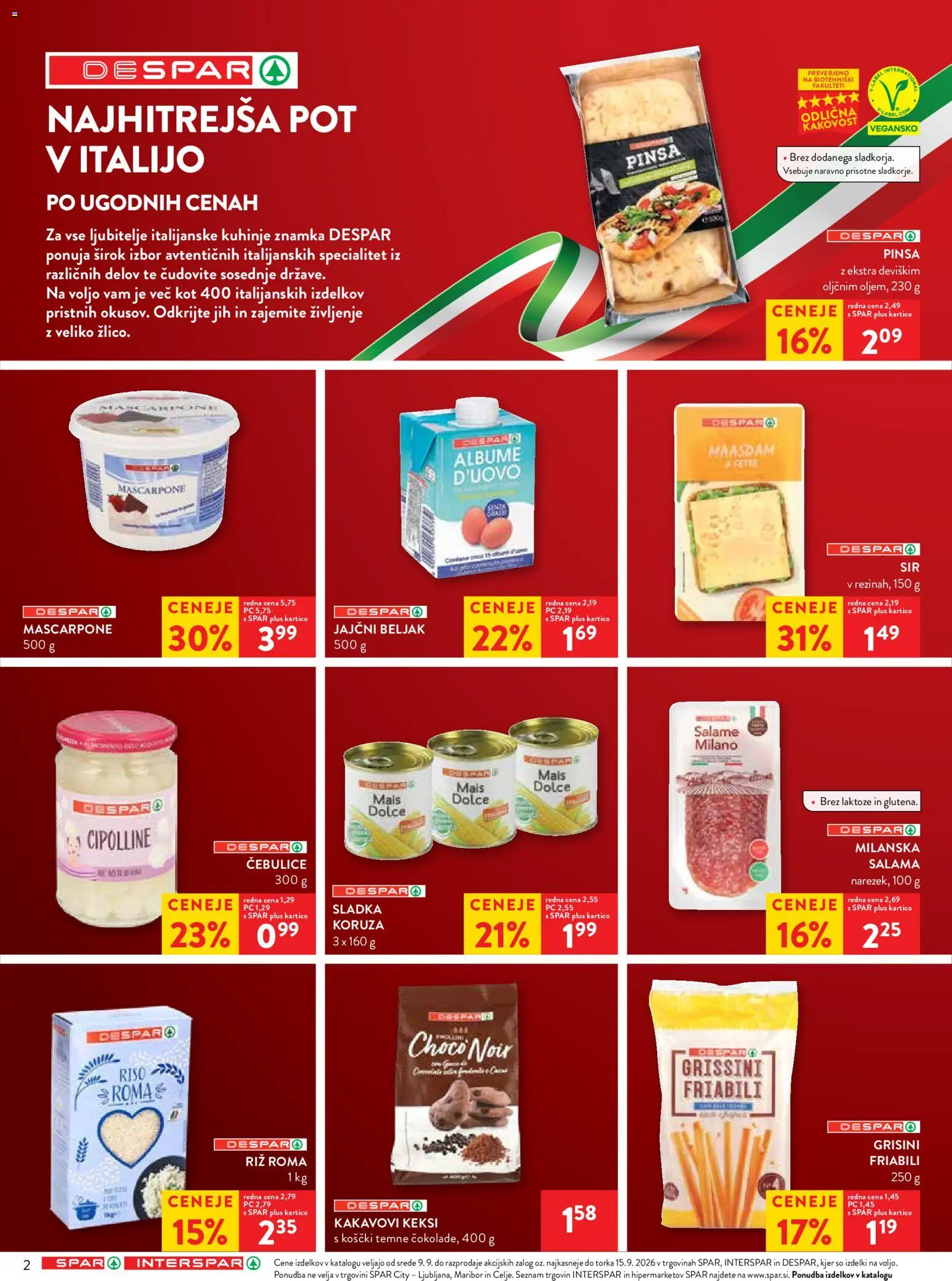 Novi Spar katalog ponudbe – veljaven od 09.09.2026 | Stran: 2 | Izdelki: Keksi, Grisini, Koruza, Salama