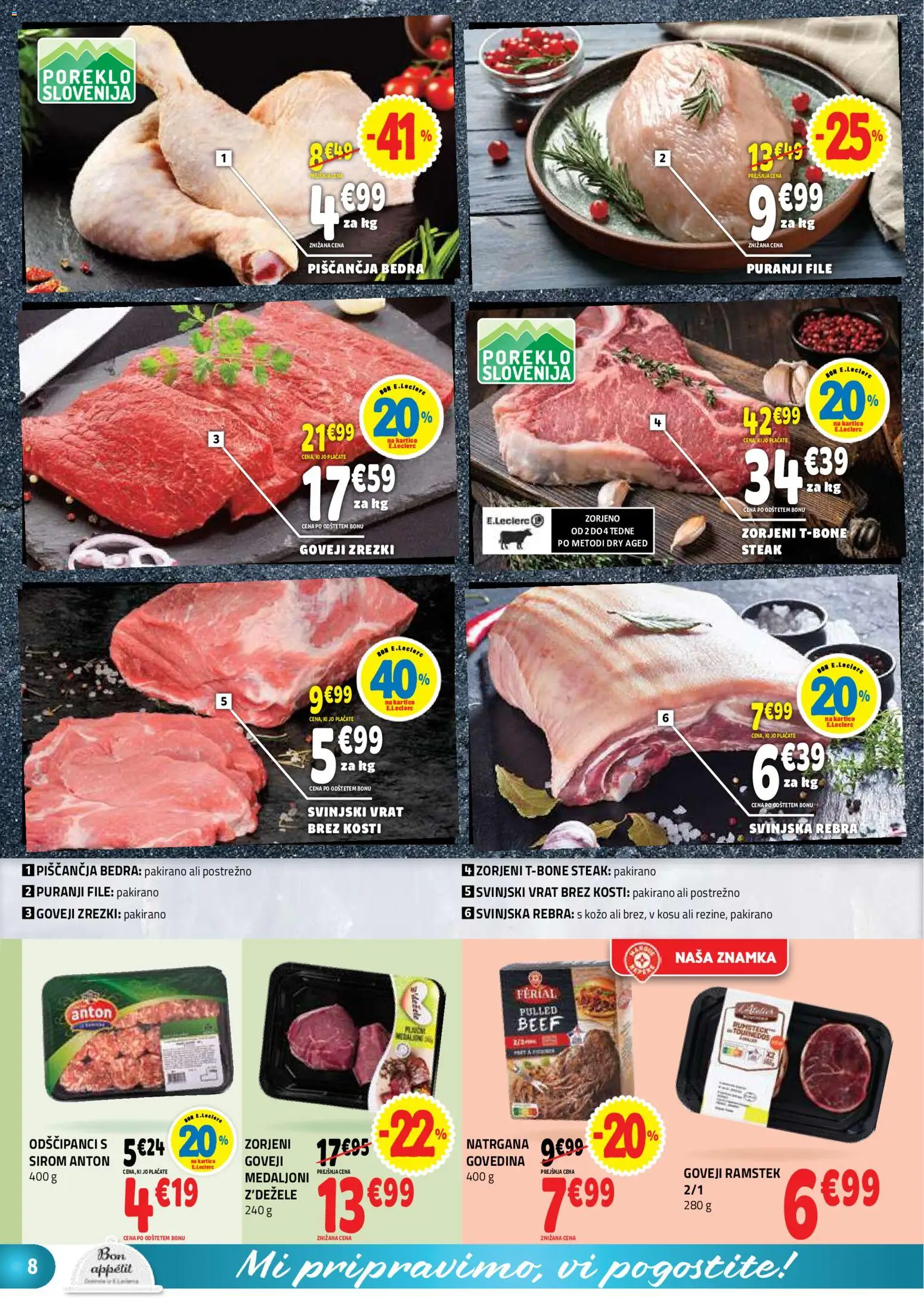 Novi E.leclerc katalog ponudbe – veljaven od 30.09.2026 | Stran: 8 | Izdelki: Piščančja bedra, Zrezki