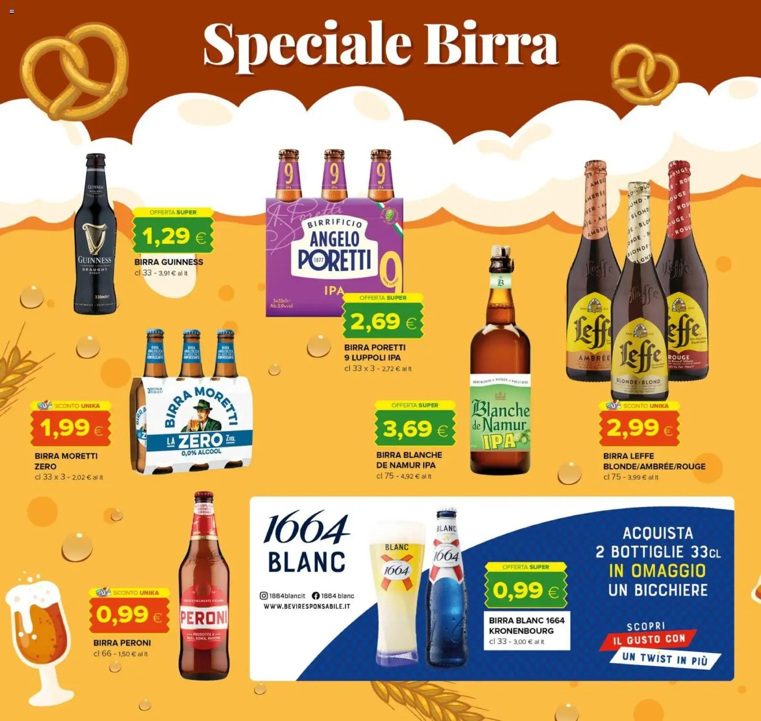 Volantino Oasi del 10/08/2026 | Pagina: 20 | Prodotti: Birra Guinness, Birra Leffe, Bicchiere, Birra Peroni