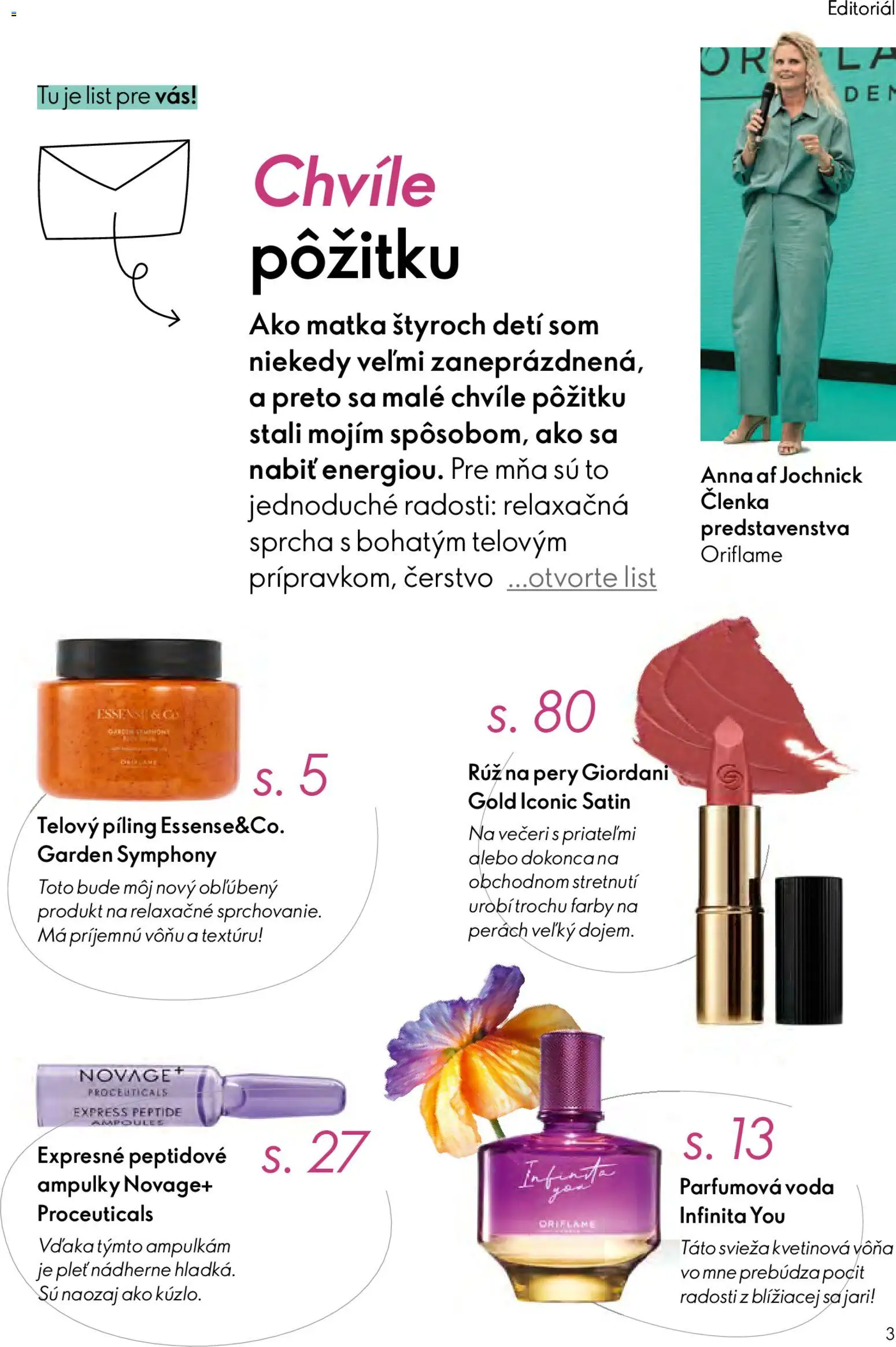 Nové Oriflame akcie – leták je platný od 25.03.2026 | Strana: 3 | Produkty: Rúž na pery, Sprcha, Voda