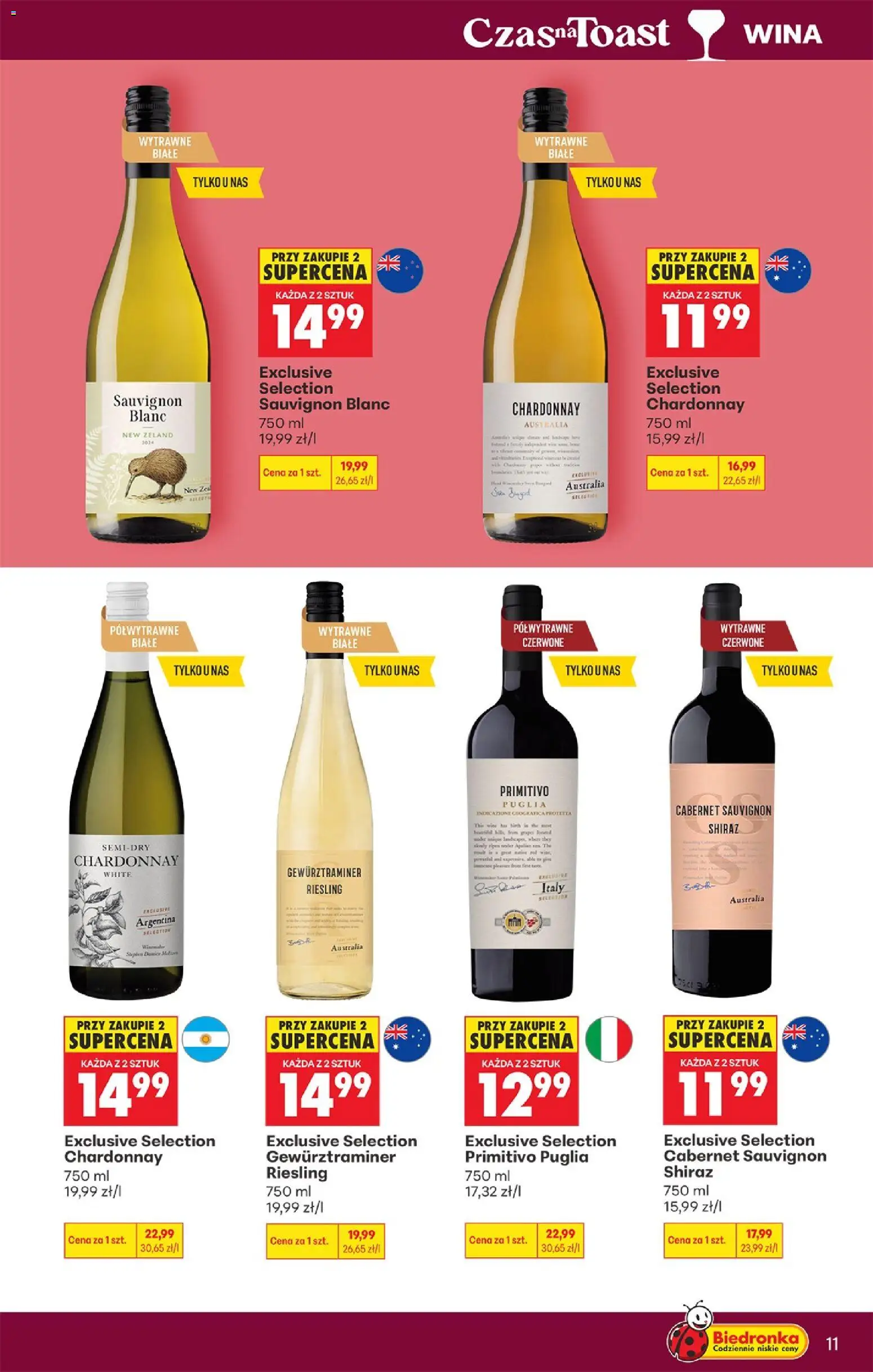 Biedronka Polsko leták - Czas na toast od 18.05.2026 | Strana: 11 | Produkty: Primitivo Puglia, Primitivo, Gewürztraminer, Cabernet Sauvignon