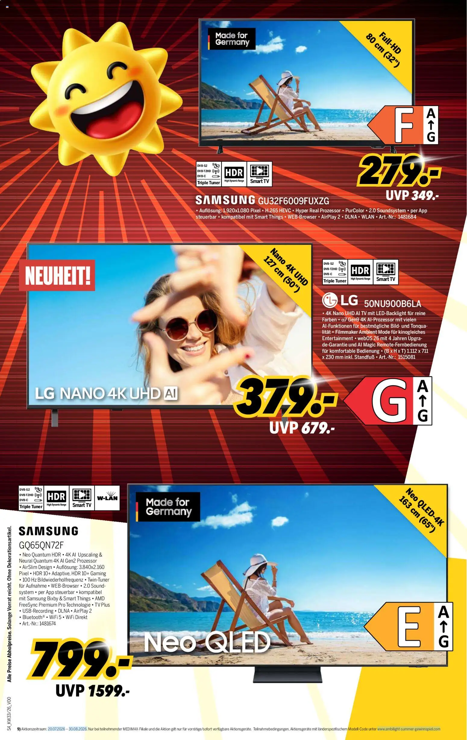 Medimax Prospekt – gültig ab 08.08.2026 | Seite: 4 | Produkte: Samsung, Smart TV, Soundsystem, TV