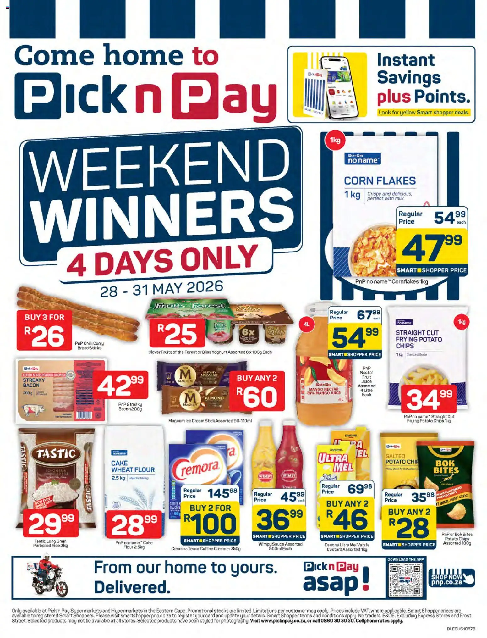 New Pick n Pay catalogue – valid from 28.05.2026 | Page: 1 | Products: Juice, Flakes, Sauce, Chilli