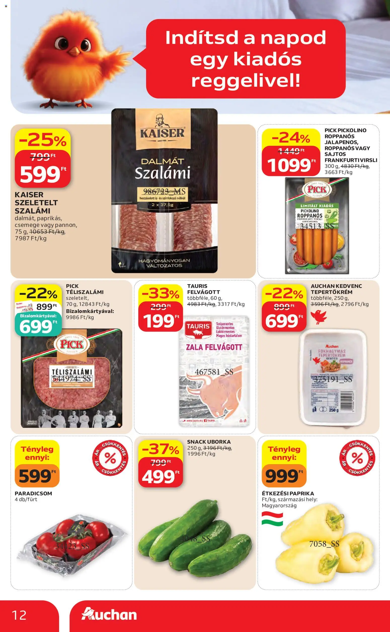 Auchan akciós ujság - amely érvényes a következő dátumtól: 04.06.2026 | Oldal: 12 | Termékek: Virsli, Pick, Frankfurti virsli, Gluténmentes