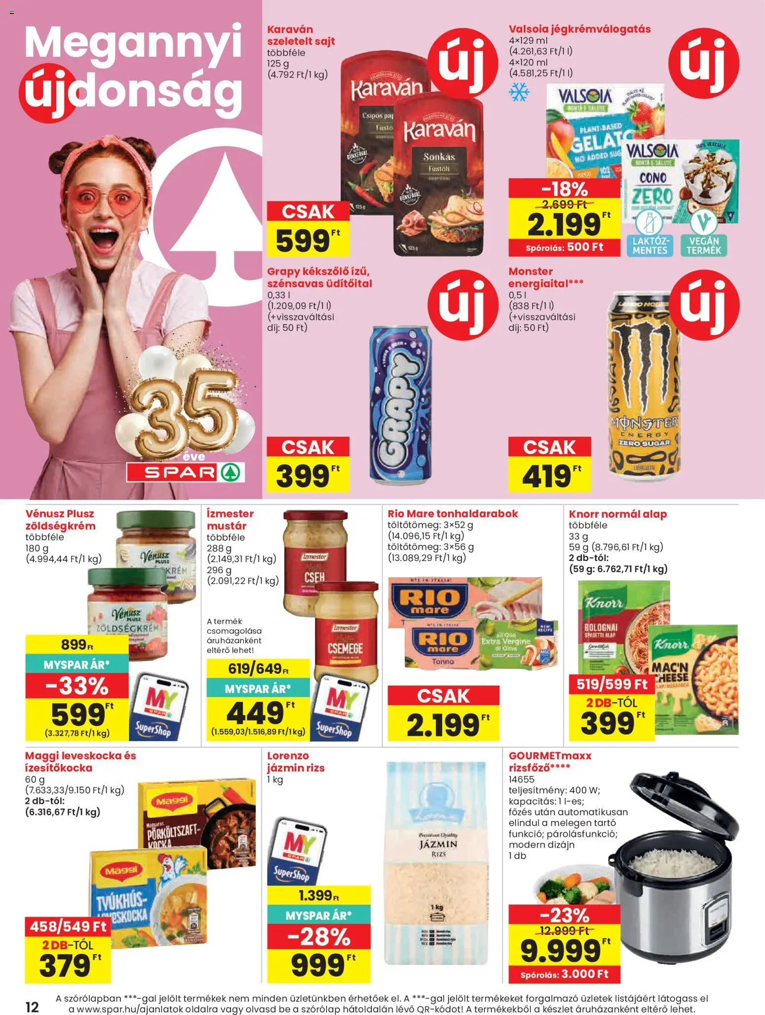 Spar akciós ujság - amely érvényes a következő dátumtól: 2026.07.23. | Oldal: 12 | Termékek: Spagetti, Leveskocka, Jázmin rizs, Szeletelt sajt