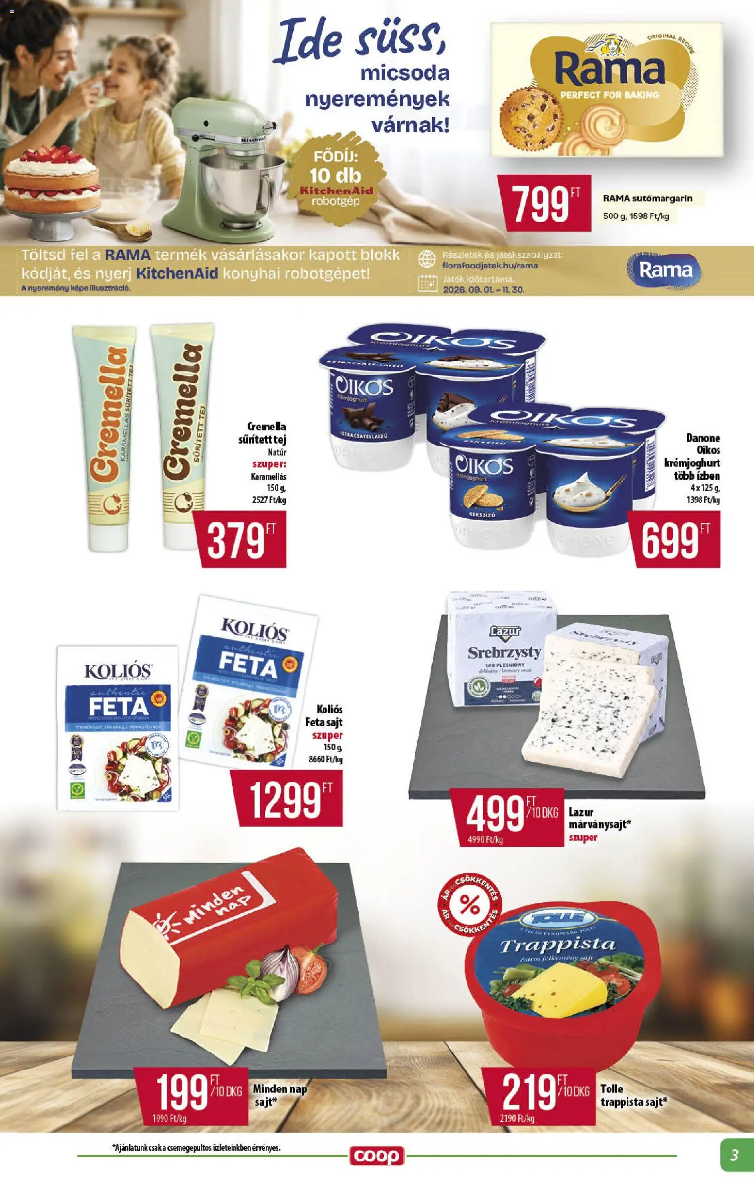 COOP akciós ujság - amely érvényes a következő dátumtól: 2026.09.17. | Oldal: 3 | Termékek: Feta sajt, Játék, Robotgép, Oikos